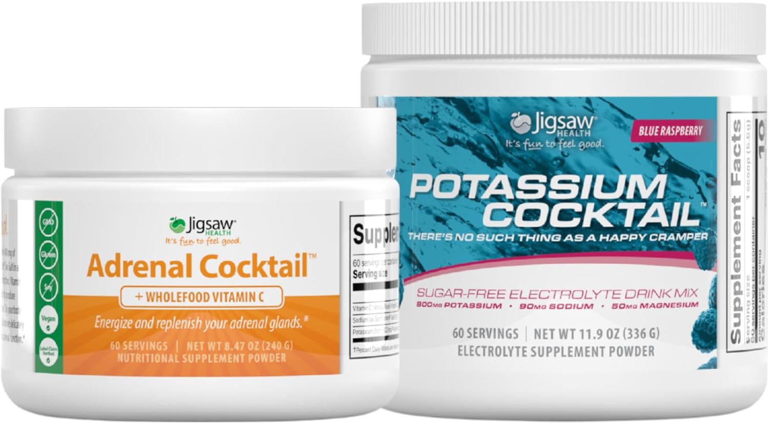 Jigsaw Health Bundle | Adrenal Cocktail, 60 Servings (Jar), and Potassium Cocktail (Blue Raspberry), 60 Servings (Jar)