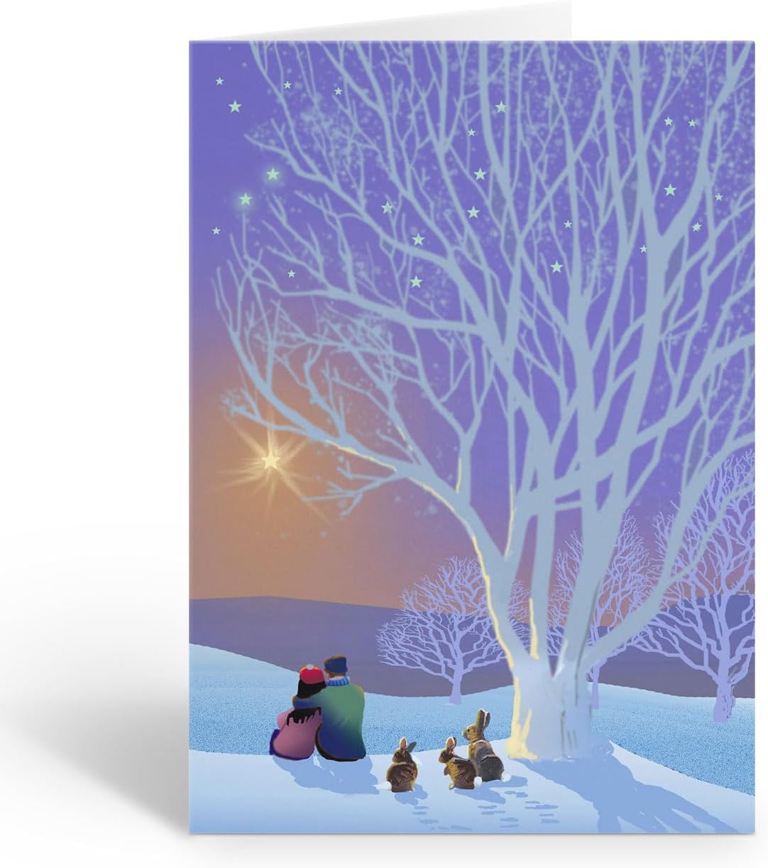 Stonehouse Collection | Custom Snowy Tree Holiday Card | 24 Personalized Sweet Rabbit Christmas Cards & Envelopes | USA Made (Personalized)