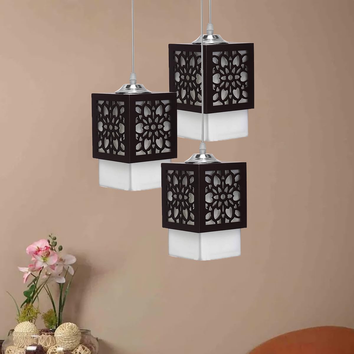 SINOMAN Board-Wood Laser Cut Flower Design Hanging Ceiling Pendant Light for Living Room/Bedroom/Kitchen/Over The Dining Table (Star 3LP, Without Bulb) (B09FZRGLJZ) Amazon Price History, Amazon Price Tracker
