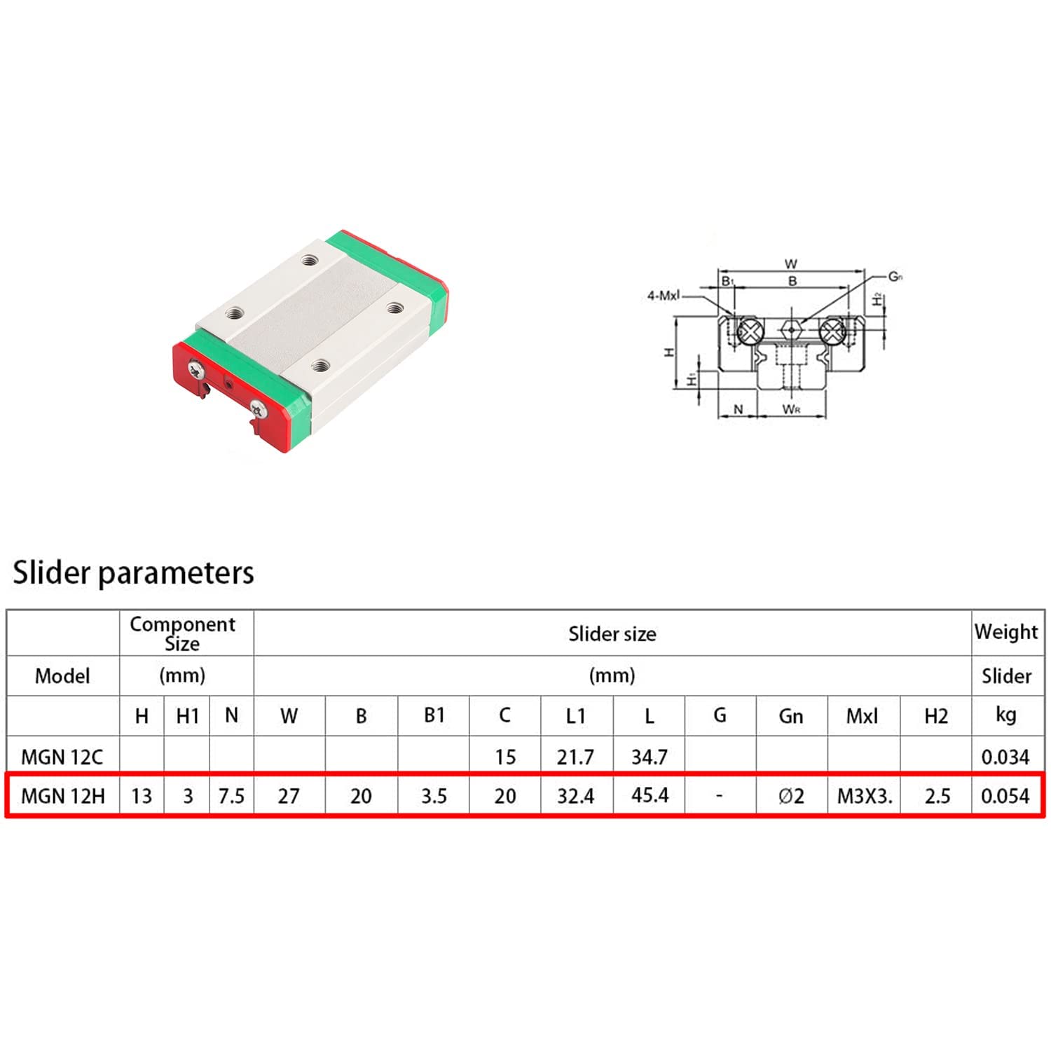MGN12H 500MM guía lineal carril para impresora 3D CNC (2 unidades)