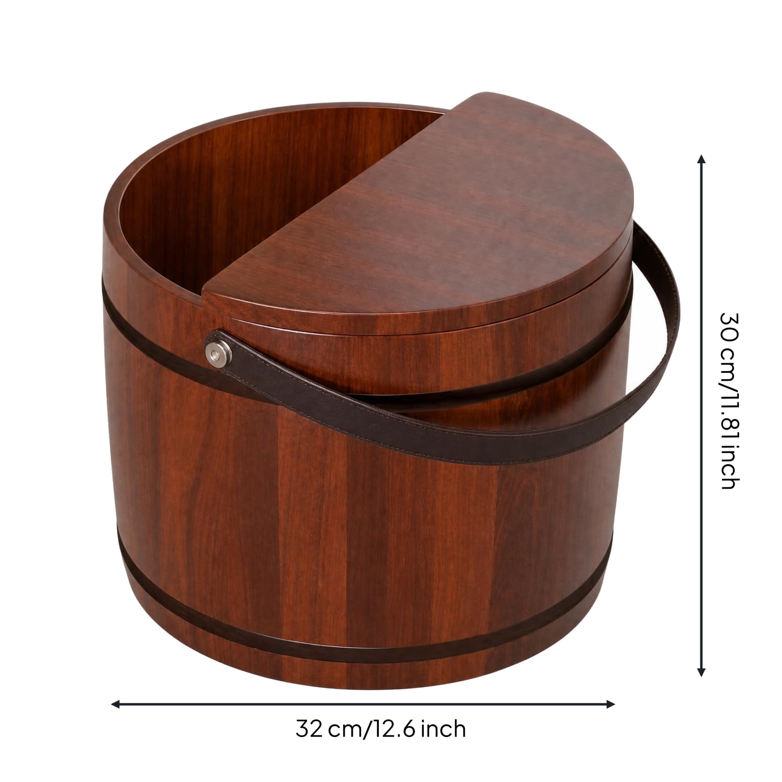 Secchio Cilindrico in Cedro per Bagno dei Piedi Resistente Vasca Pediluvio in Legno Massello con Maniglia Naturale per Adulti, Casa, Massaggio, 30x31cm