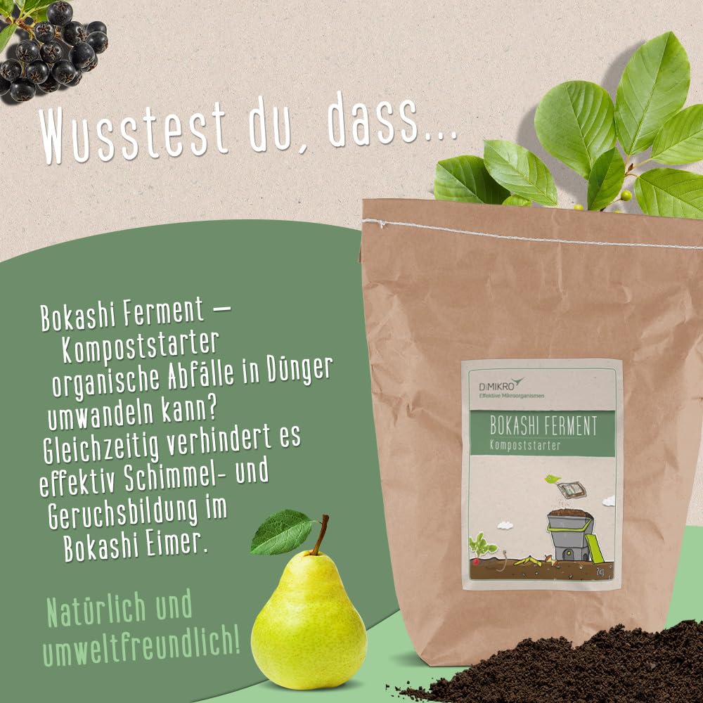 DIMIKRO Bokashi Fermento seco – Arrancador de compost – 2 kg | Ayuda de fermentación para el cubo Bokashi con microorganismos eficaces, para compostaje sostenible en la vida cotidiana