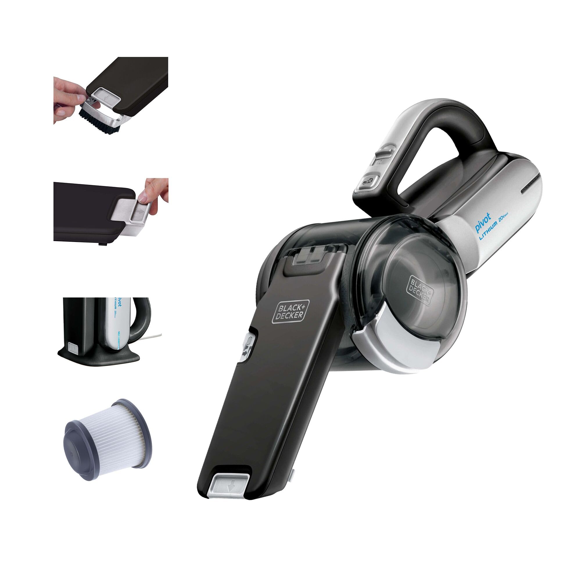 BLACK+DECKERdustbuster PIVOT VAC Handheld Vacuum Cordless, Hand Vacuum for Dorm, Car and Home, Portable with Crevice Tool and Pivot Nozzle (BDH2000PL)