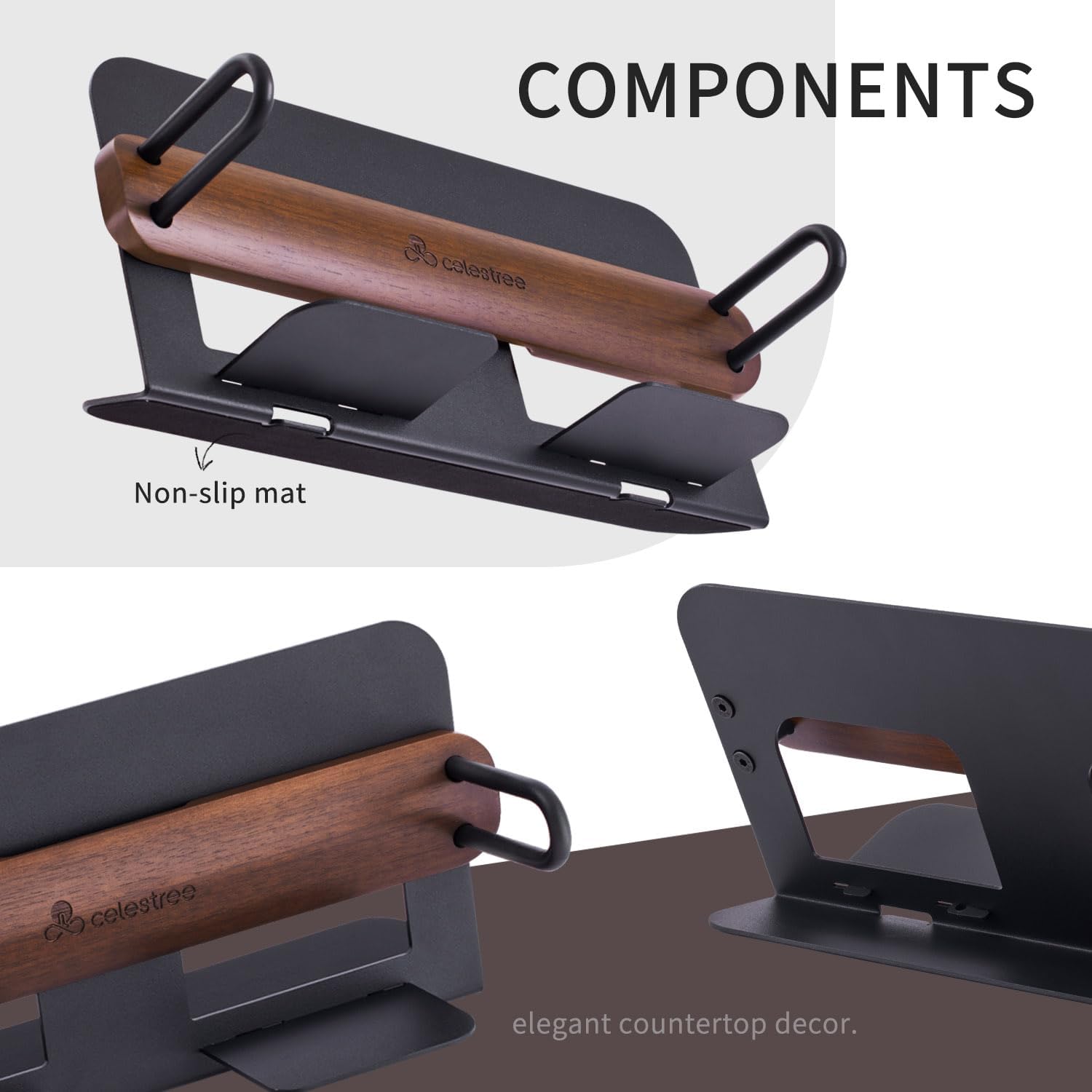 Rectangular Napkin Holder Wooden - Celestree Paper Napkin Dispenser with Solid Black Walnut Weighted Bar, Modern Metal Frame Windproof Stable for Kitchen Dining Table Bar Outdoor Party (Gift Ready)