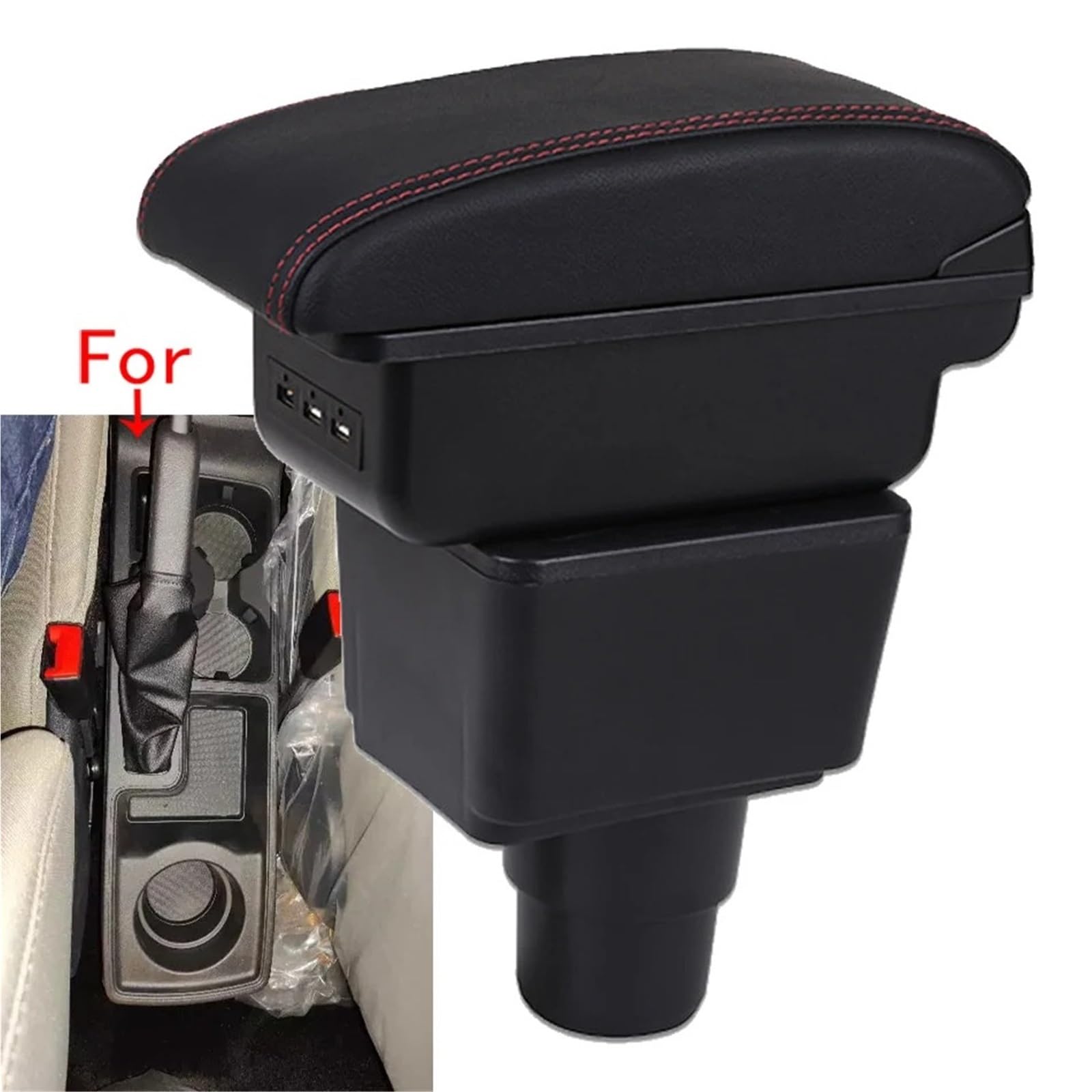 Poggia braccio Auto Per Ford EcoSport 2018-2024 Bracciolo Box Auto Bracciolo Box Portaoggetti Bracciolo console centrale(C Black white NOUSB)