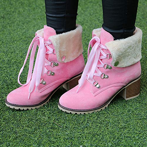 SO SIMPOK Womens Lace Up Fur Winter Snow Boots Block Heel Ankle Boots Warm Suede Outdoor Chunky Heel Booties2