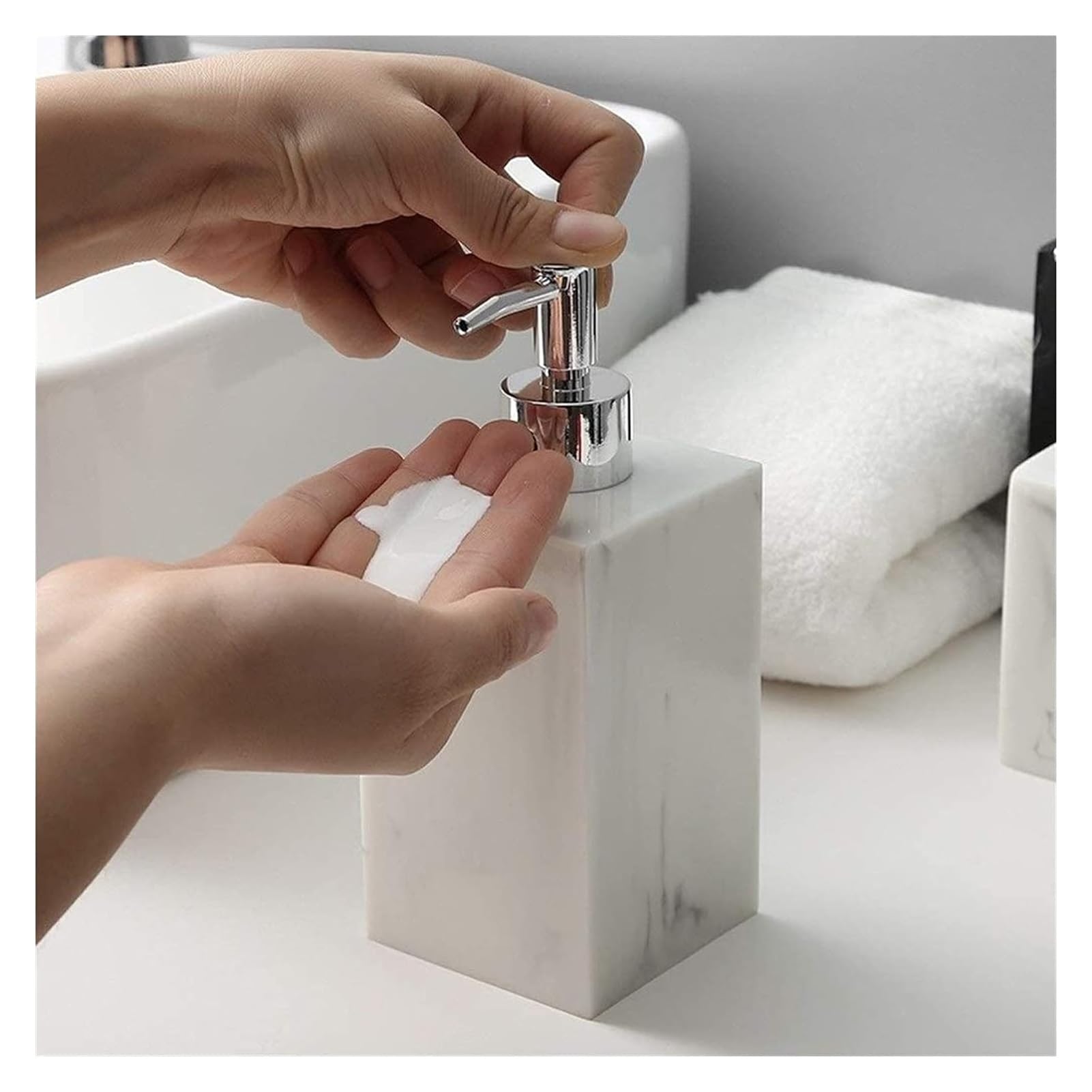WDSOPK Bathroom accessories Soap Dispenser Bottle with Pump Lotion Soap Dispenser Bottle Liquid Soap Pump Dispenser Marble Pattern Lotion Dispenser Home & Kitchen (White)