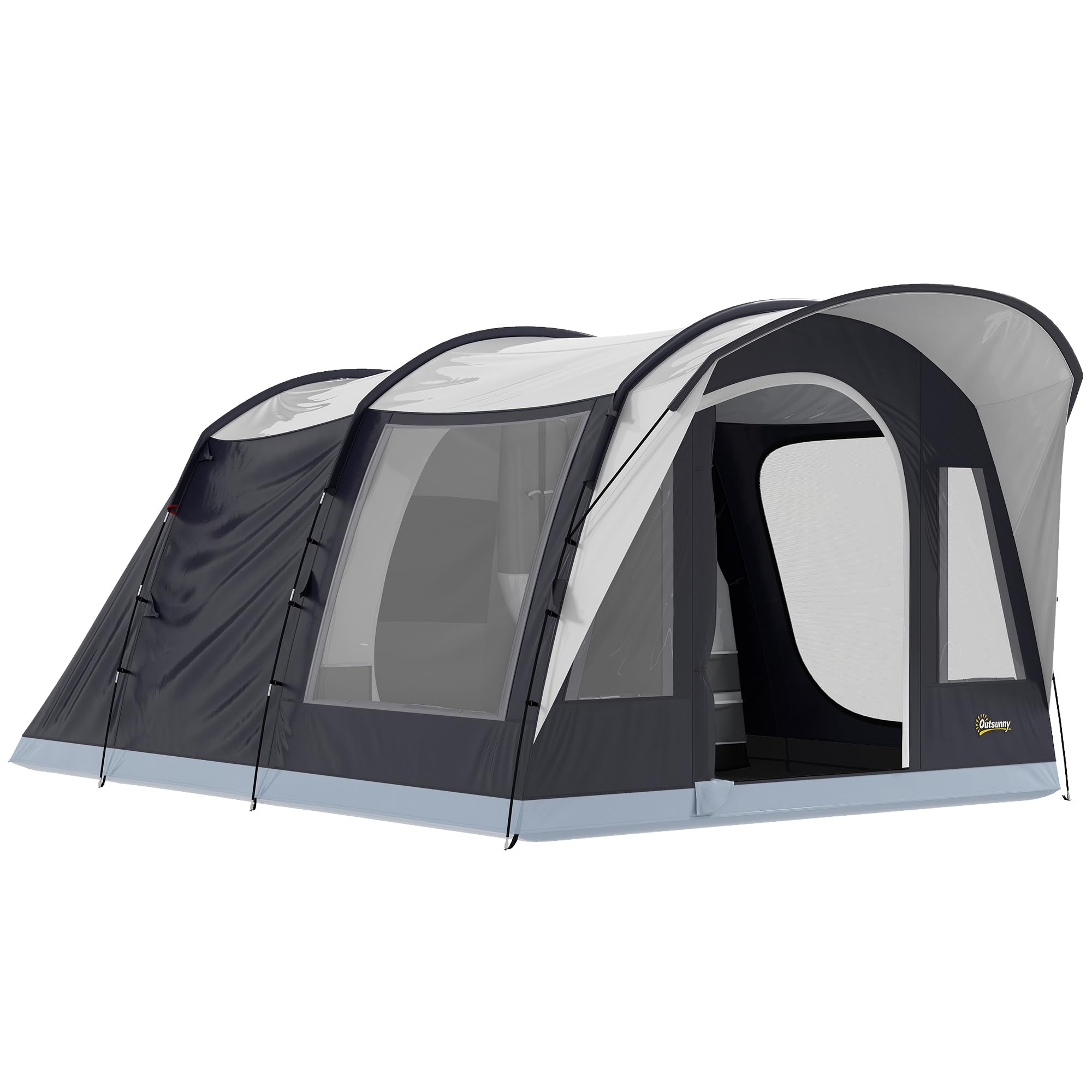 Outsunny Tenda Campeggio a Tunnel per 2-4 Persone Alta 213cm con 2 Stanze, Tenda da Campeggio Familiare Impermeabile 3000mm Veranda, Finestre, Tasche, Gancio, Borsa Trasporto per Trekking, Blu Navy
