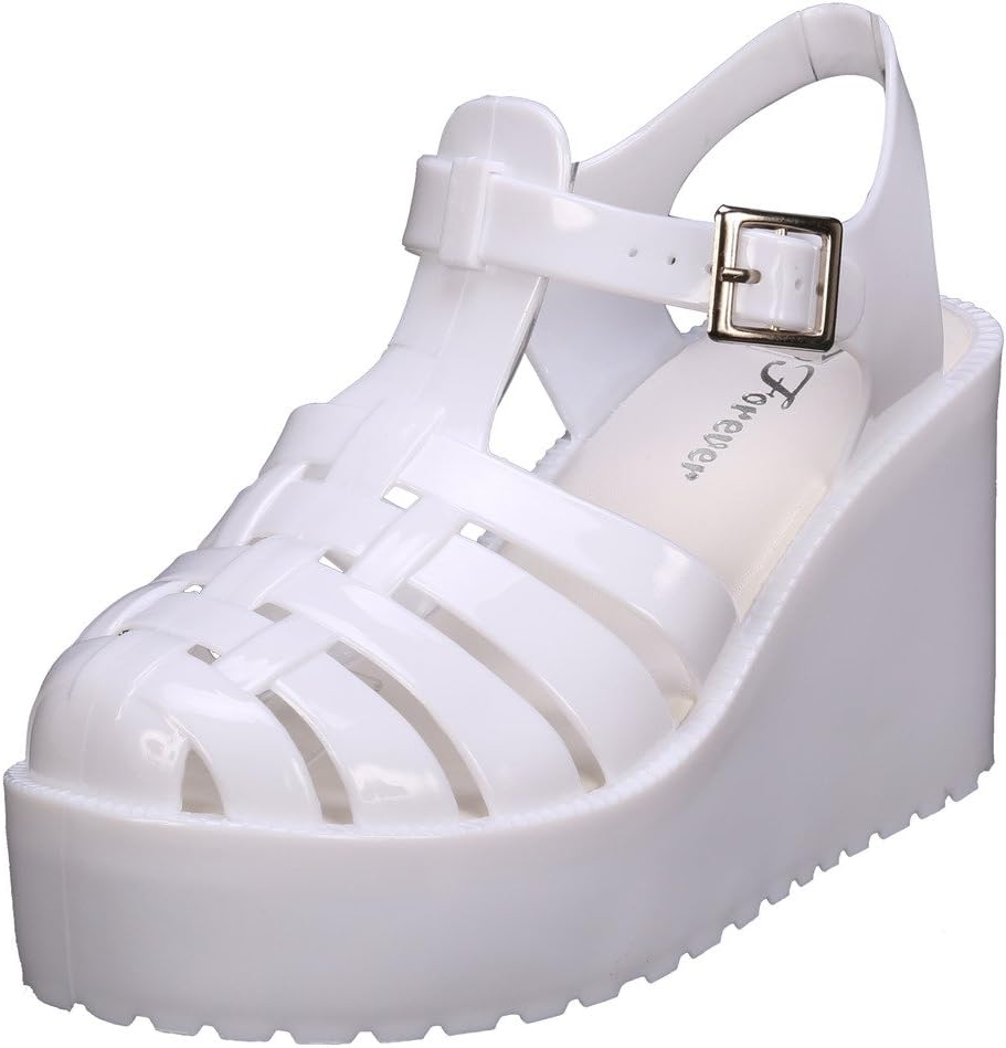 Coshare Women's Fashion T-Strap Retro Jellies Flatform Platform Wedge Sandals