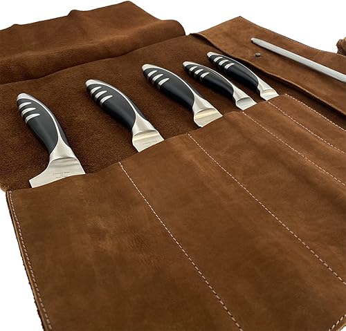 Miniatura 6 de Hide & Drink, Estuche para cuchillos rústicos (5 bolsillos), bolsa de mano compacta para chefs y cocineros que viajan, organizador de almacenamiento