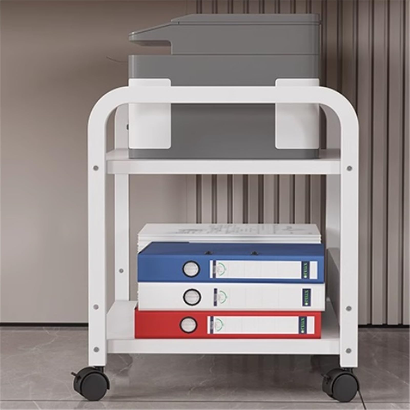 Mobiler Druckerwagen mit Rädern, robust, CD-Player-PC-Tower-Ständer, Metallstahlrahmen, Kleiner Drucker-Tischhalter, für unter dem Schreibtisch, zu Hause, im Büro, 2 Ebenen (50 x 4