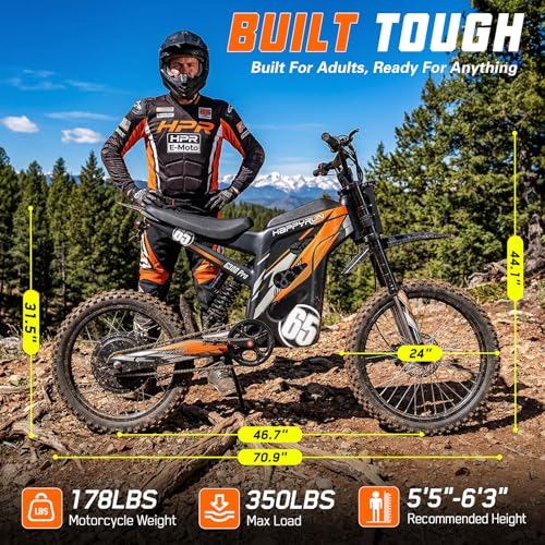 Image of HAPPYRUN G300 Pro Electric Dirt Bike for Adults, 72V 30Ah Battery, 6500W Motor, 50 MPH Speed, 70 Mile Range, 350 Lbs Load Capacity, Hydraulic Brakes