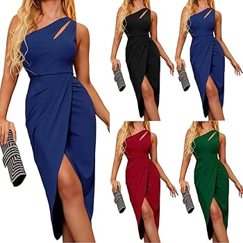 Amazon.com: ZWRXW Women One Shoulder Ruched Bodycon Mini
