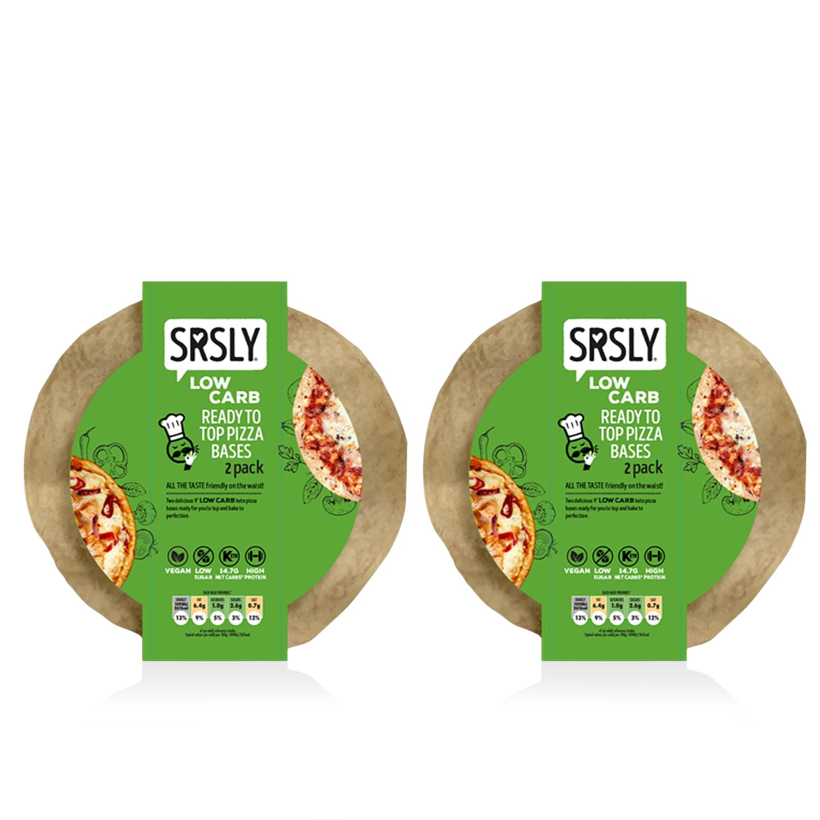 SRSLY Low Carb Keto Pizza Bases 9 Inch - 4 Packs of 2 Pizza Bases - Low Sugar High Protein - Only 261 Kcals Per Base - Vegan Crisp Pizza Base - Fresh Frozen