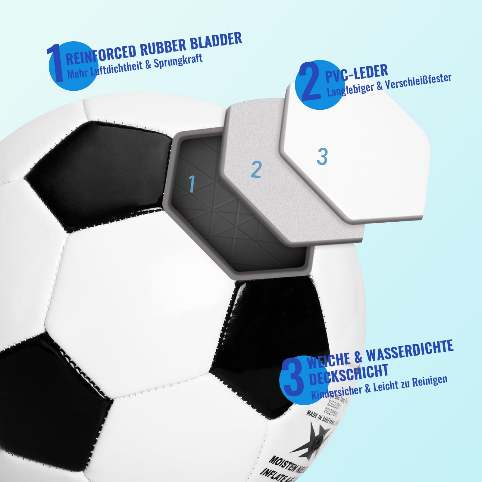 U&C Planet Fußball Größe 3 für Kinder mit Pumpe und Netz - klassisch schwarz weiß, ideal als Outdoor Spielzeug, Geschenk für Jungen und Mädchen ab 3 Jahren
