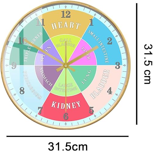 Vista 2 de Reloj de pared de madera con órgano chino de 12 pulgadas, reloj de pared silencioso de cuarzo sin tictac, funciona con pilas, medicina tradicional