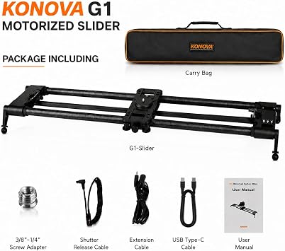 KONOVA G1 Motorized Camera Slider, Bluetooth App Controlled Motion Control Slider for DSLR & Mirrorless Cameras, Carbon Fiber Rail, Time Lapse, Stop Motion, Tracking & Panorama Shots (80cm (31.5))