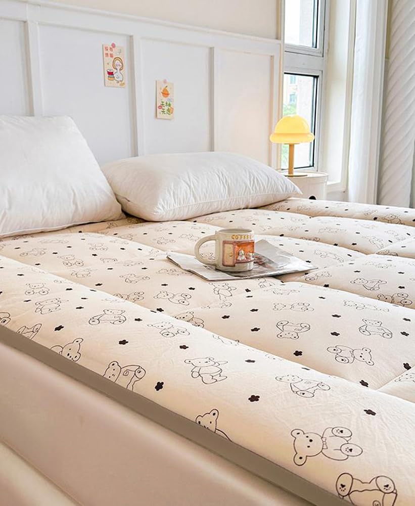 Colchón de futón japonés para dormir, acolchado, plegable, portátil, enrollable, para camping, cama de invitados para camping, viajes (beige, 120 x 200 cm)
