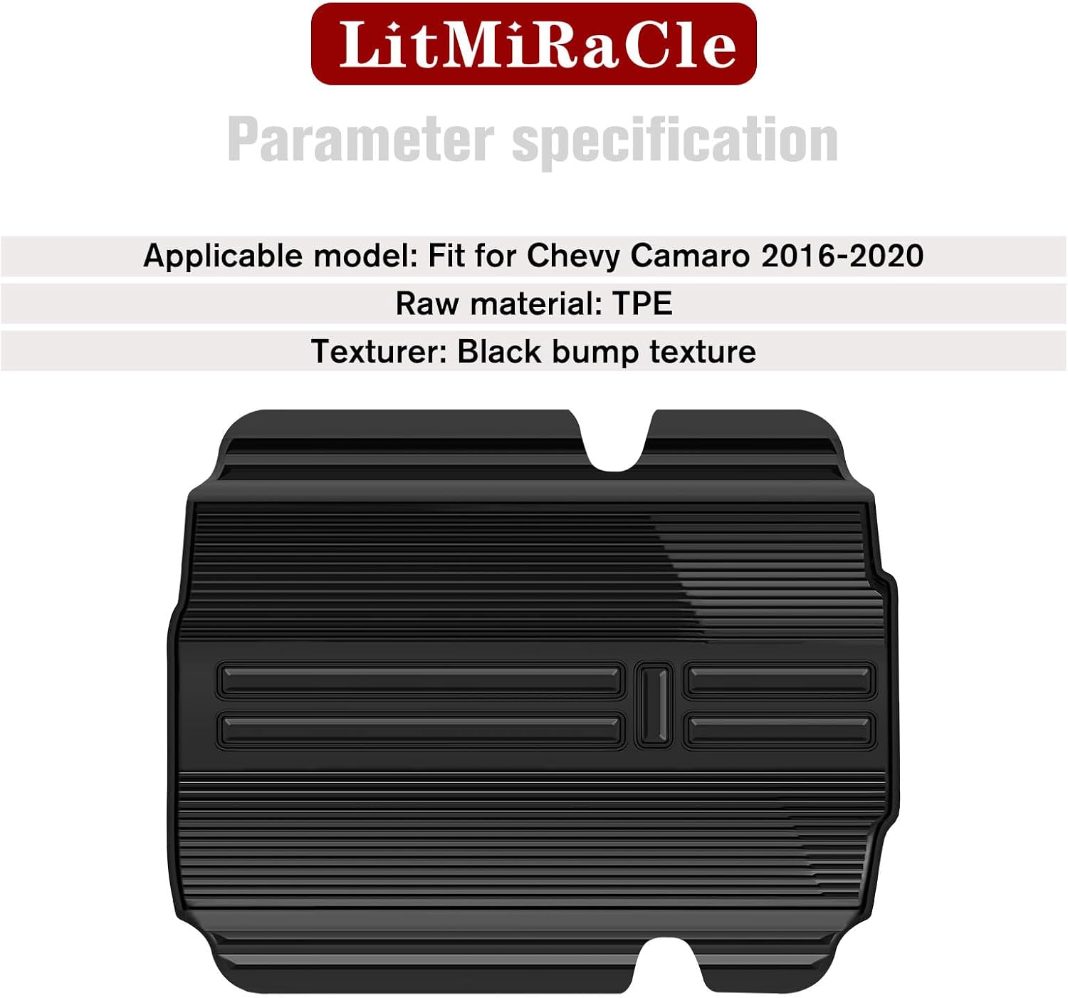 Heavy Duty Cargo Liner Floor Mat for Chevrolet Camaro 2016-2020, All-Weather Protection TPE Non-Slip Trunk Mat, Black