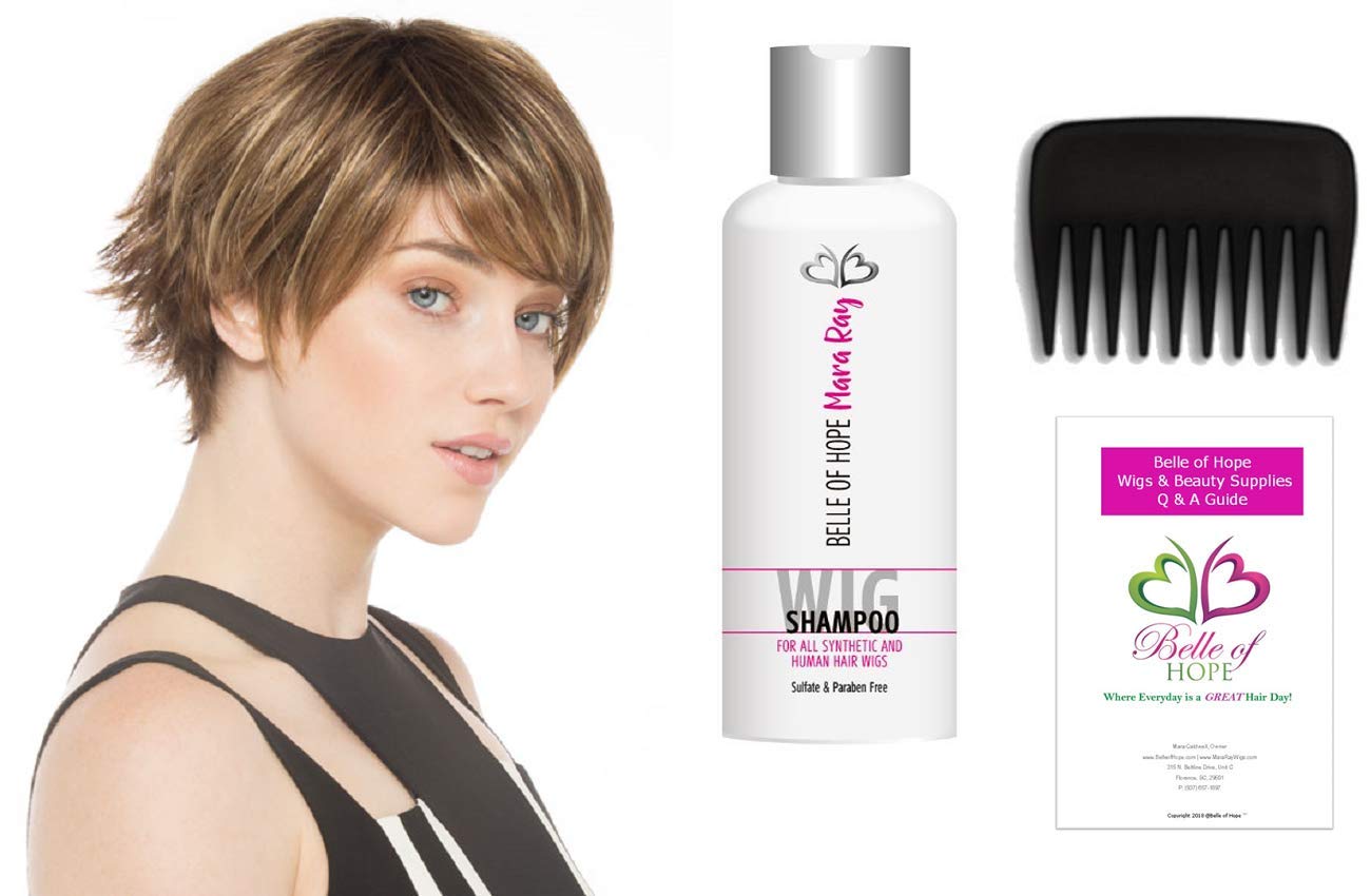 SKY Synthetic Wig 4 PC Bundle: Sky Synthetic Wig by Ellen Wille, 4oz Mara Ray Luxury Shampoo, Wide Tooth Comb and Belle of Hope 19 Page Q & A Book (Lighthoney Rooted)
