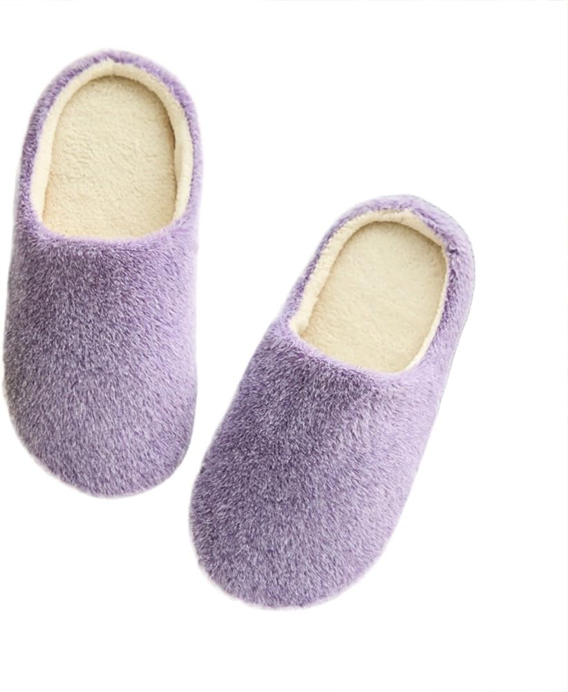 FENICALSlipper Women s Cozy Furry House Slippers Mens Cotton-Padded Plush Slippers Couples Winter Home Shoes - Size 38 39 (Purple)