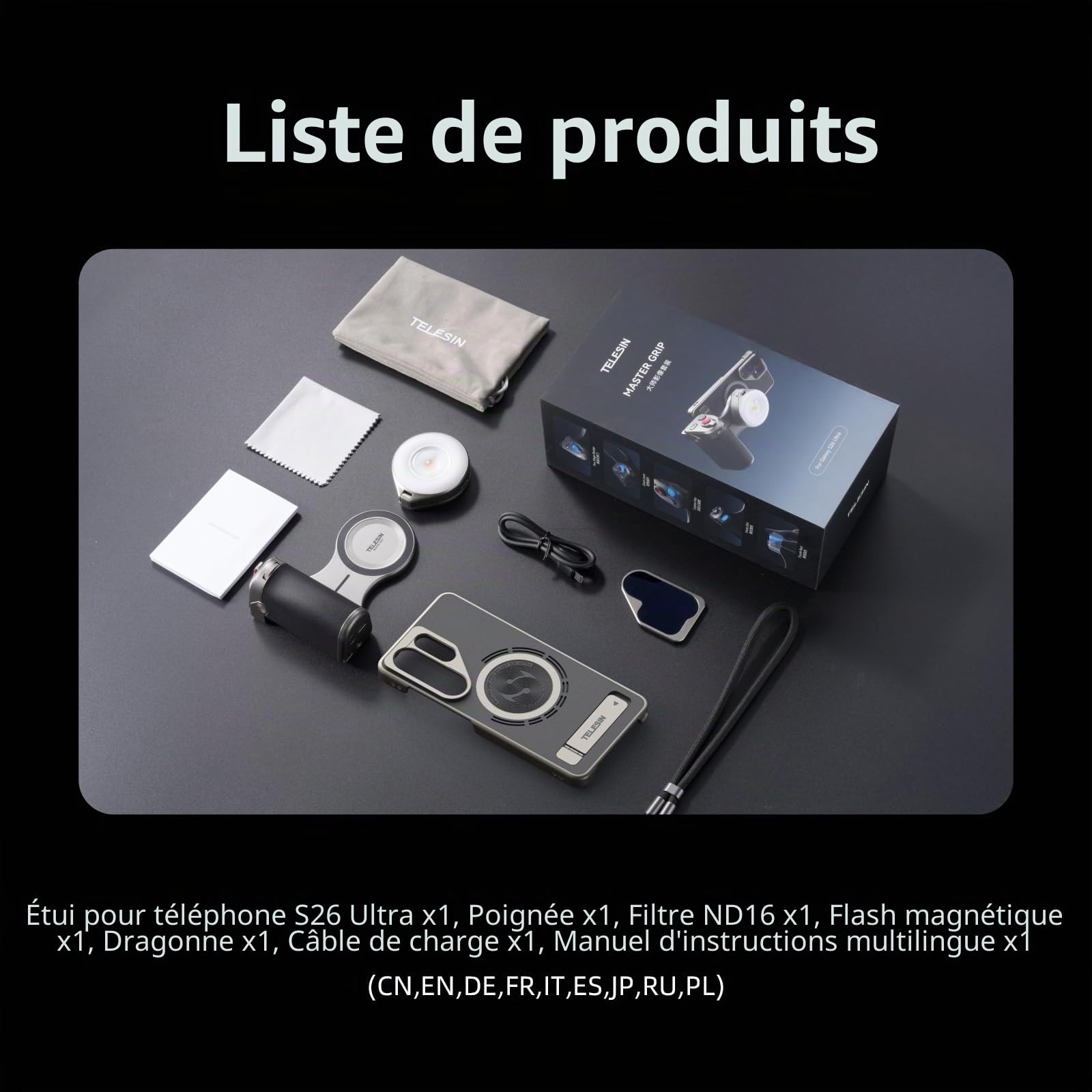 Master Grip pour Samsung Galaxy S26 Ultra,Magnetic Photo Grip Kit avec Batterie 3200 mAh,Filtre ND16,Flash Magnétique pour Téléphone avec étui Magsafe S26 Ultra,Professional Shooting Kit Smartphone