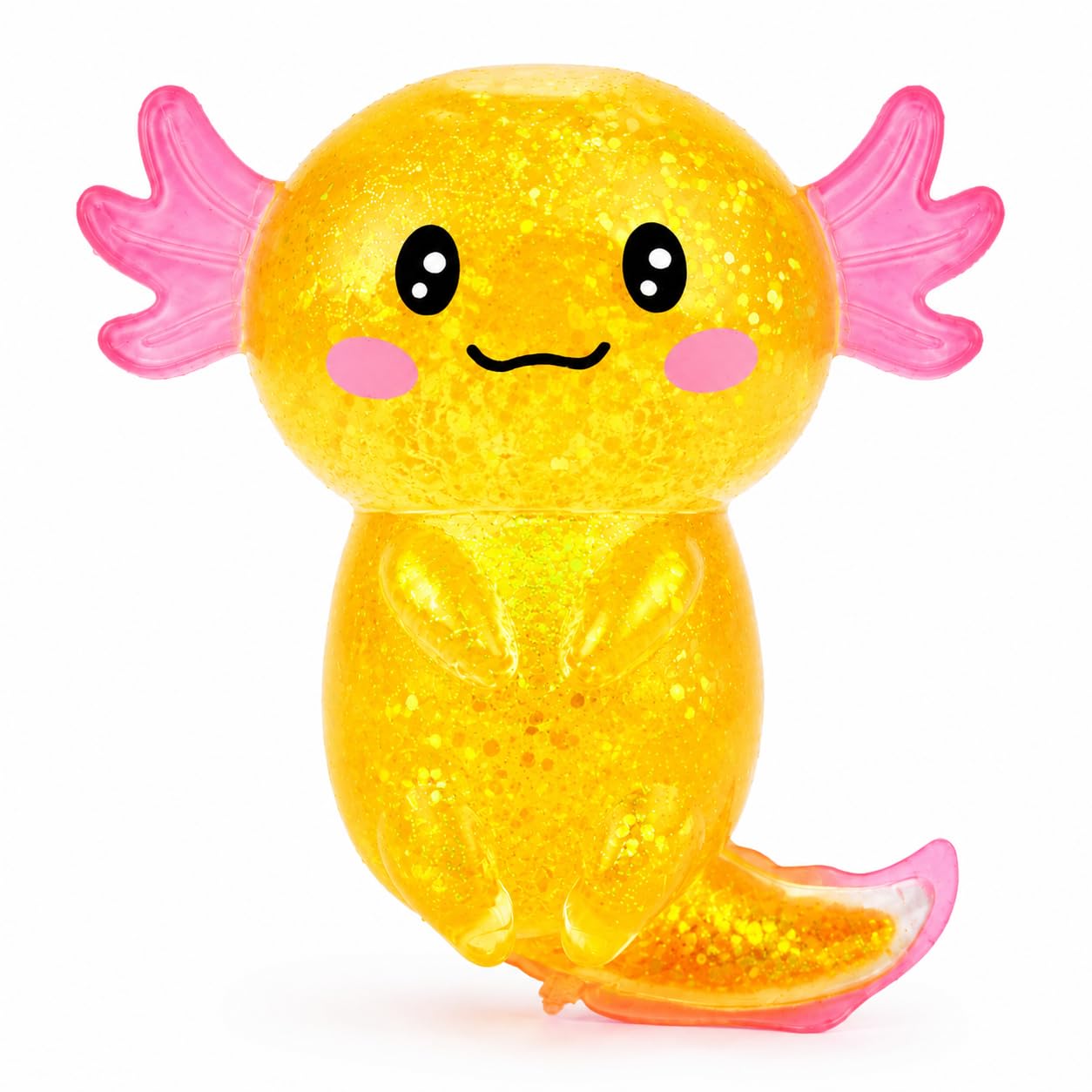 Axolotl Squishy Stress Relief Toy, Glitter Squeeze Fidget Toy for Kids & Adults, Cute Soft Sensory Toy for Anxiety Relief, Stretchy Slow Rising Desk Toy(Orange)