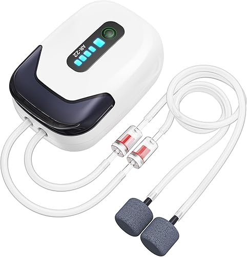 Miniatura 9 de Bomba de aire para acuario, bomba de oxígeno portátil recargable con salidas simples/dobles, aireador silencioso para peceras de hasta 30/70