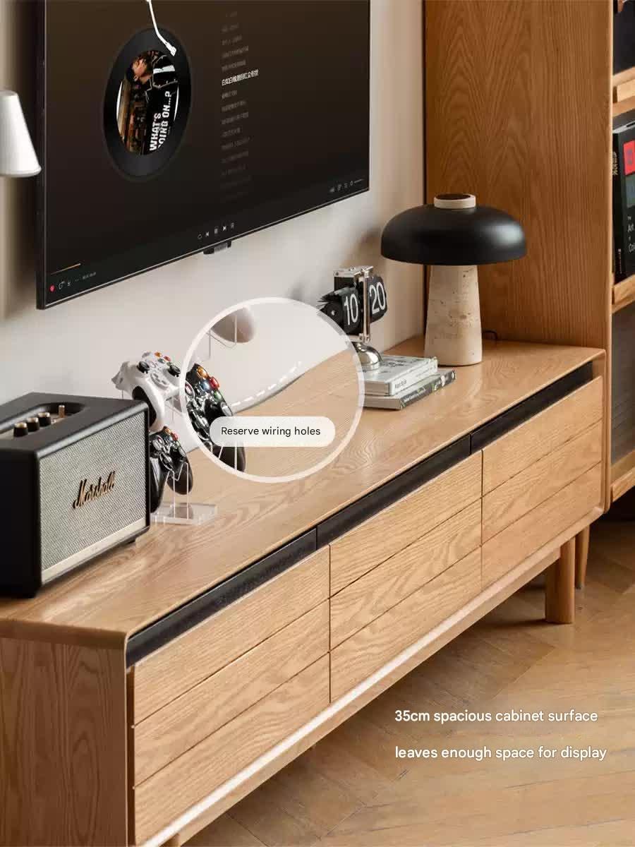 GVAwood Oak Solid Wood Modern TV Cabinet. 86.6X 13.8x18.1 inch /220x35x46сm / Natural Wood Color/TV Cabinet