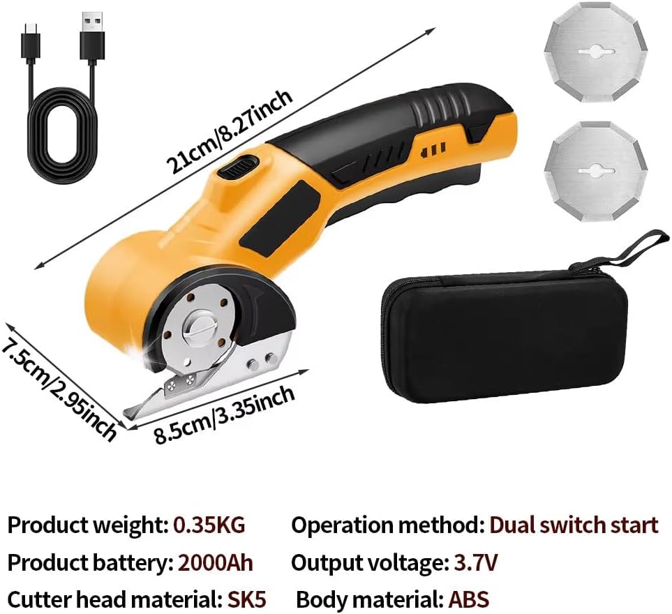 Electric Scissors For Cordless Electric Scissors Brushless Motor 3.6V Lithium-Ion Battery 2000mAh Tungsten Steel Blade Ultra-Quiet Design for Cutting Fabric Leather Carpet Cardboard USB Rechargeable