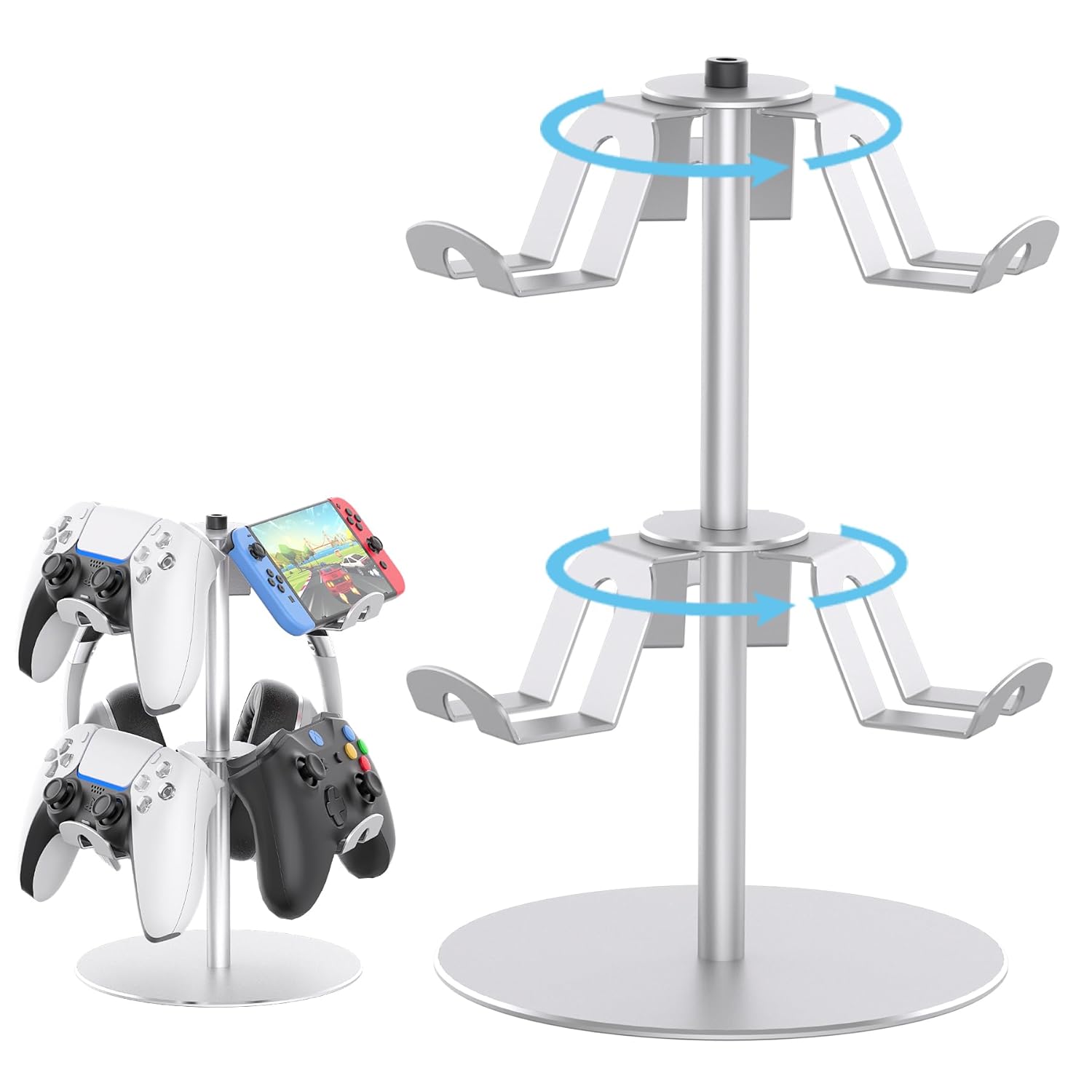 DGPCT Rotating Controller Stand Compatible with Xbox PS5 PS4 Nintendo Switch Pro 2 Tier Aluminum Headset Holder Gaming