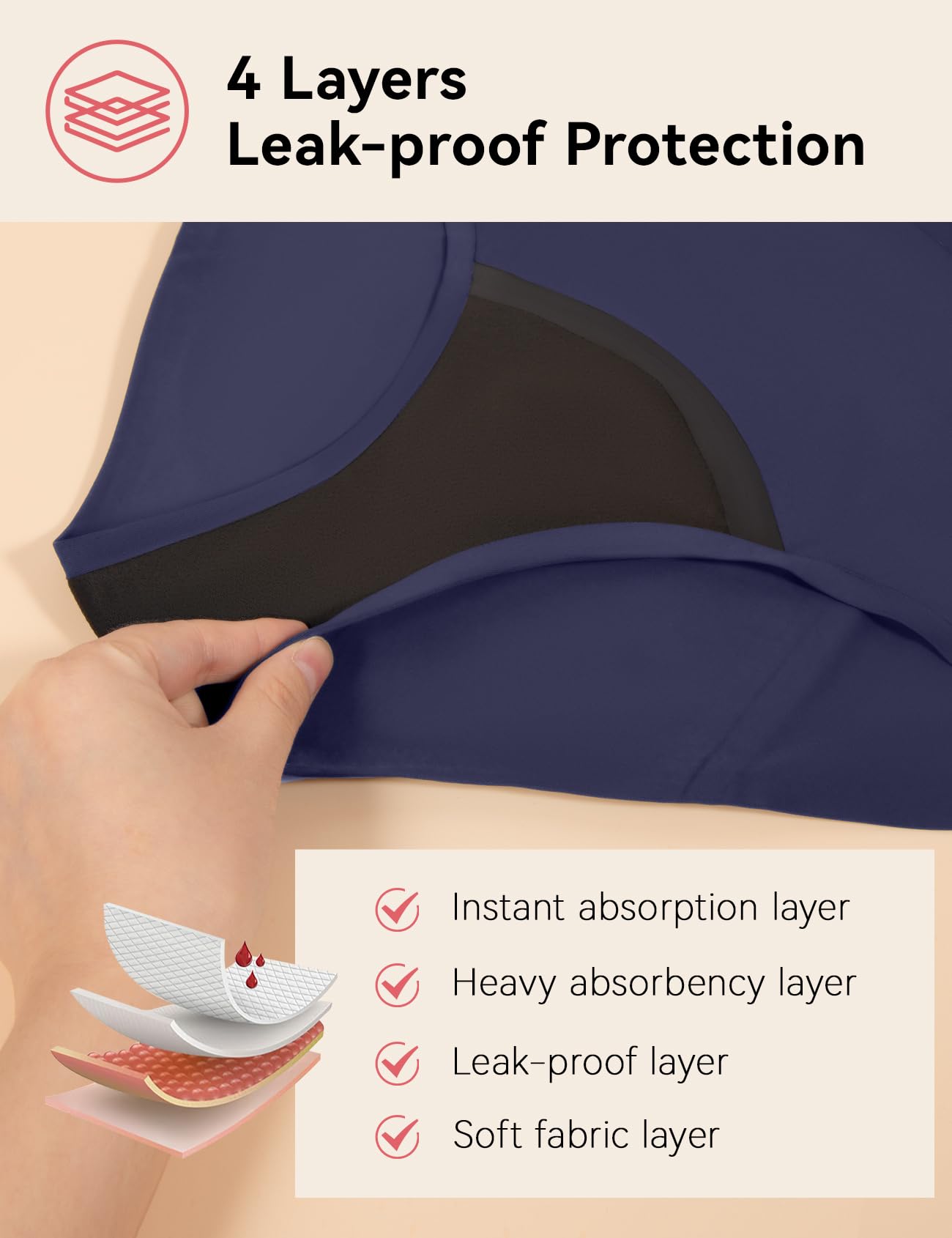 Carer 2-pak damskich majtek na inkontynencję o wysokiej chłonności, bielizna okresowa na dzień i na noc, z wysokim stanem, ochronne majtki menstruacyjne, 50 ml do 100 ml, niebieskie, rozmiar L