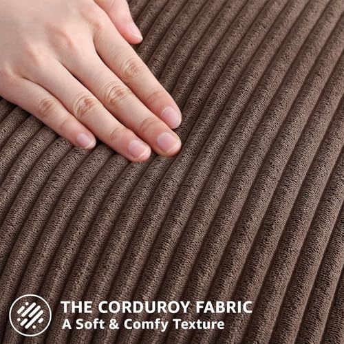 Image of Mecatny Corduroy Decorative Throw Pillow Covers 18x18 Set of 2 for Sofa Living Room, Soft Neutral Boho Couch Pillow Covers for Home Decor, Chocolate