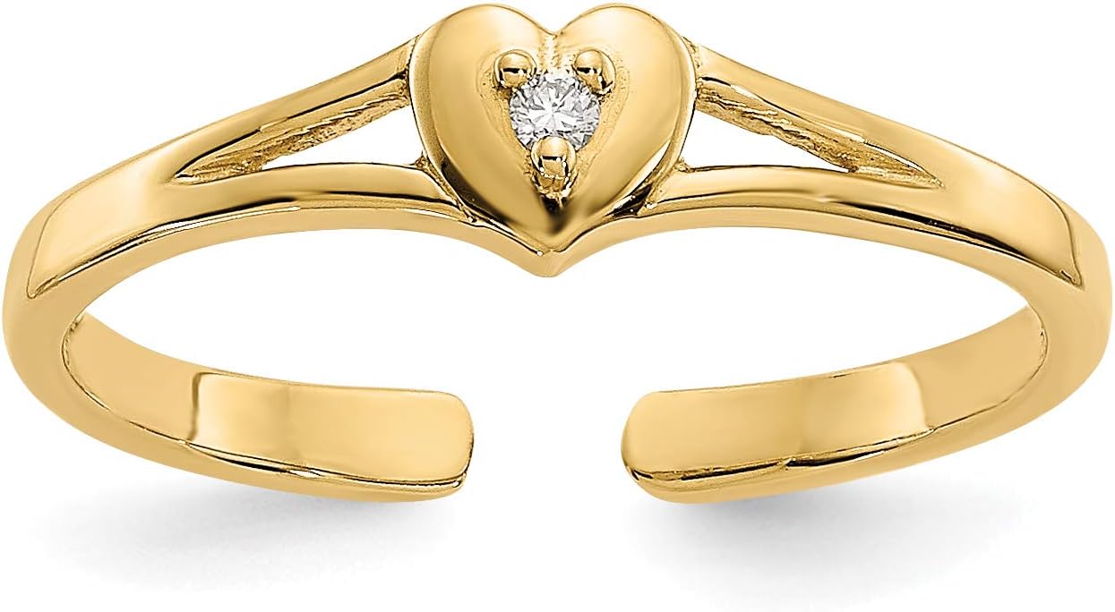 14k Yellow Gold Diamond Heart Toe Ring with Split Shank Design, Romantic Fine Jewelry for Women