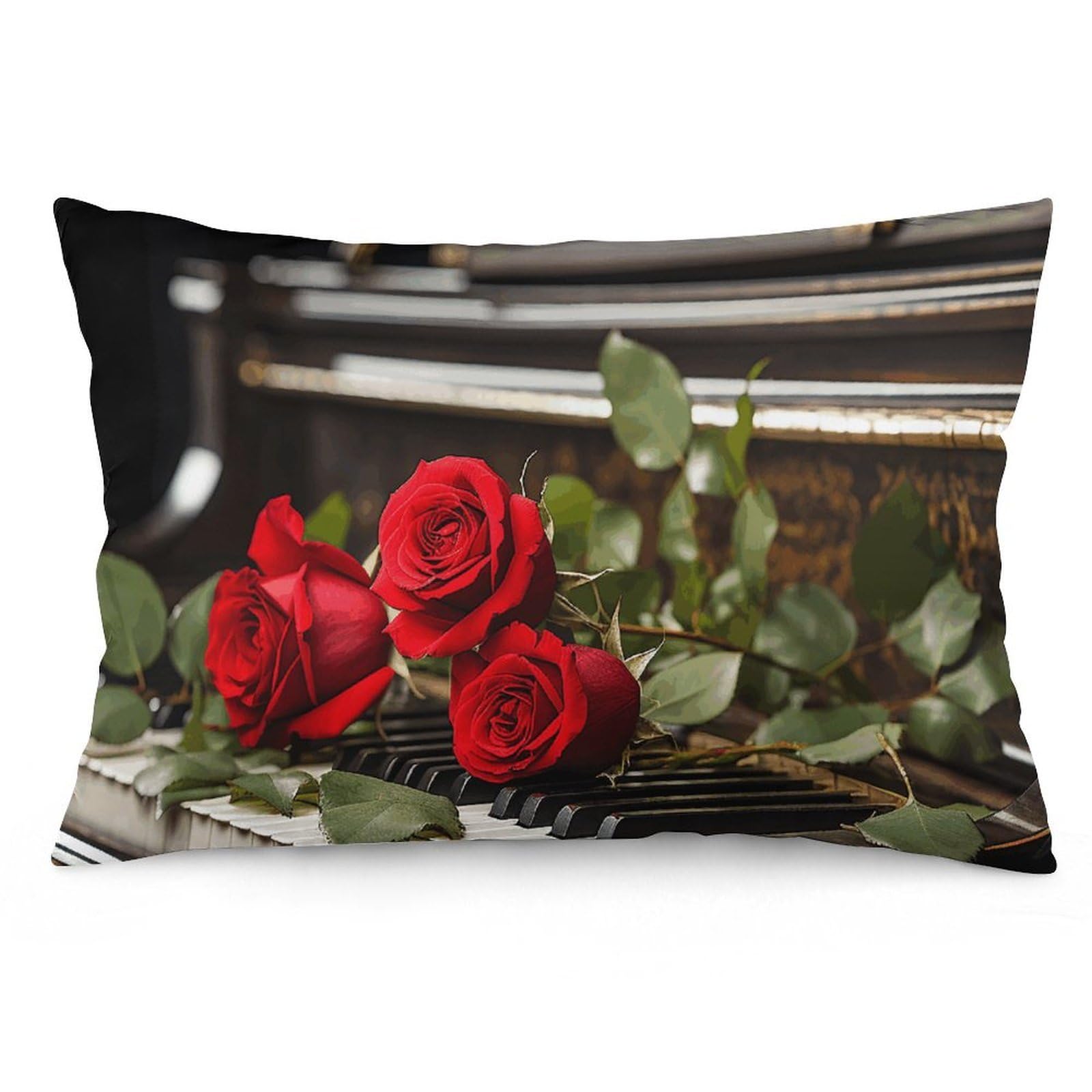 2 Pack Pillow Cases for Hair and Skin, Soft Breathable Pillow Case Covers with Hidden Zipper, Red Rose on Piano Pillowcase 12 "x20 Pillow Covers for Sleeping Gift