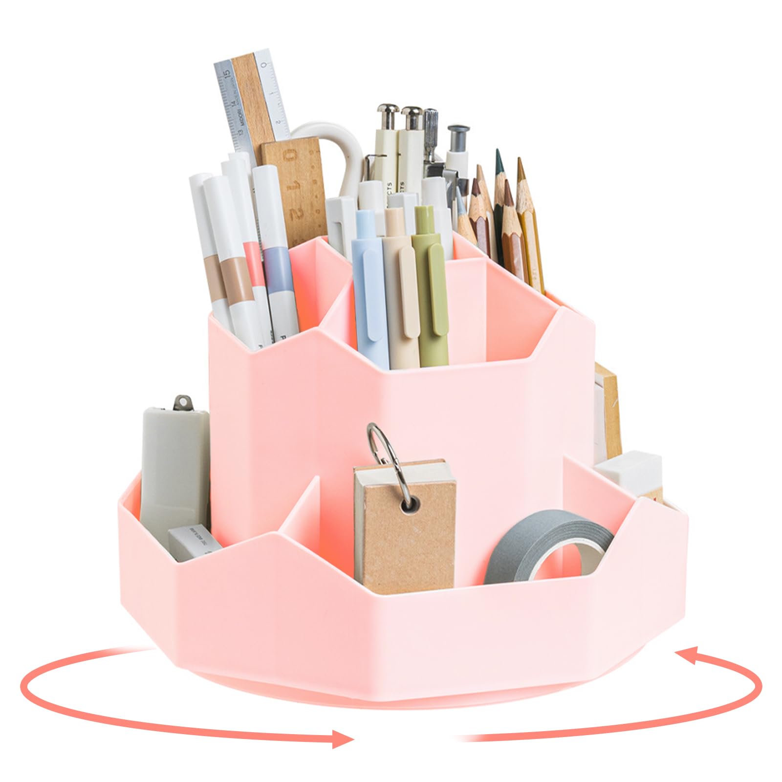 Haphome Organizador de escritorio para niños, soporte giratorio para bolígrafos, 360 grados, multifuncional, con 9 compartimentos clasificadores, organizador para bolígrafos, organizador para oficina,
