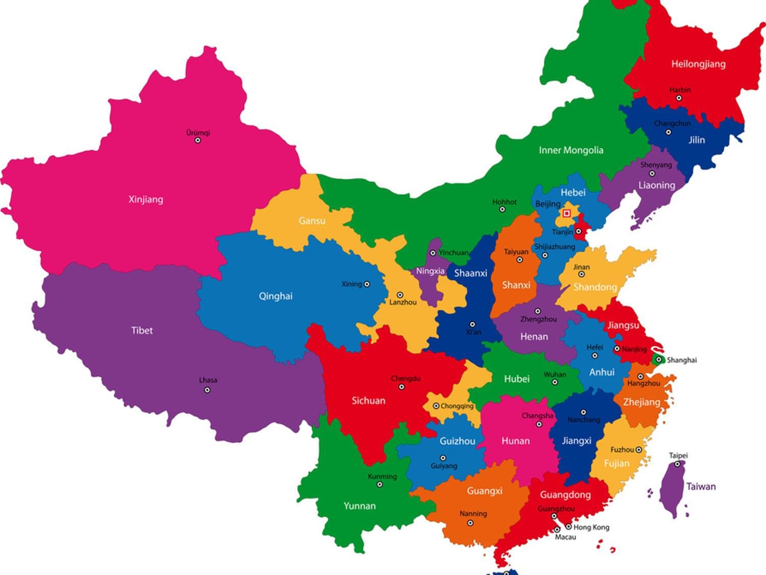 ART.COM Wall Art Print Color Map of the Regions and Divisions of China by Volina, 32" x 24"