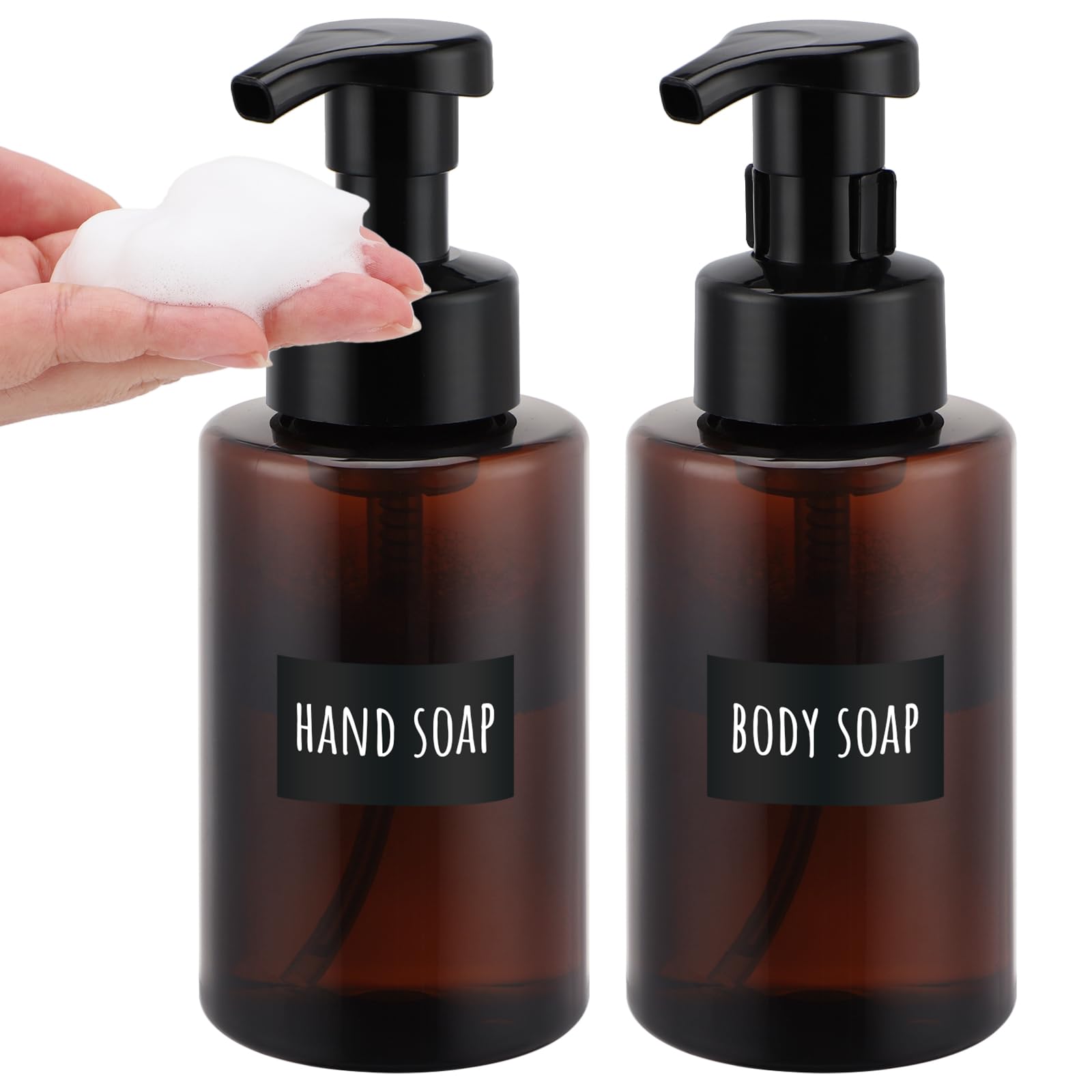 Segbeauty Dispensador Espuma, 2 Piezas 400ml Dispensador Jabon Baño, Botes para Gel y Champu, Dispensador Espuma Jabon Manual, Dispensador Jabon Manos para Cocina, Baño (Marrón)