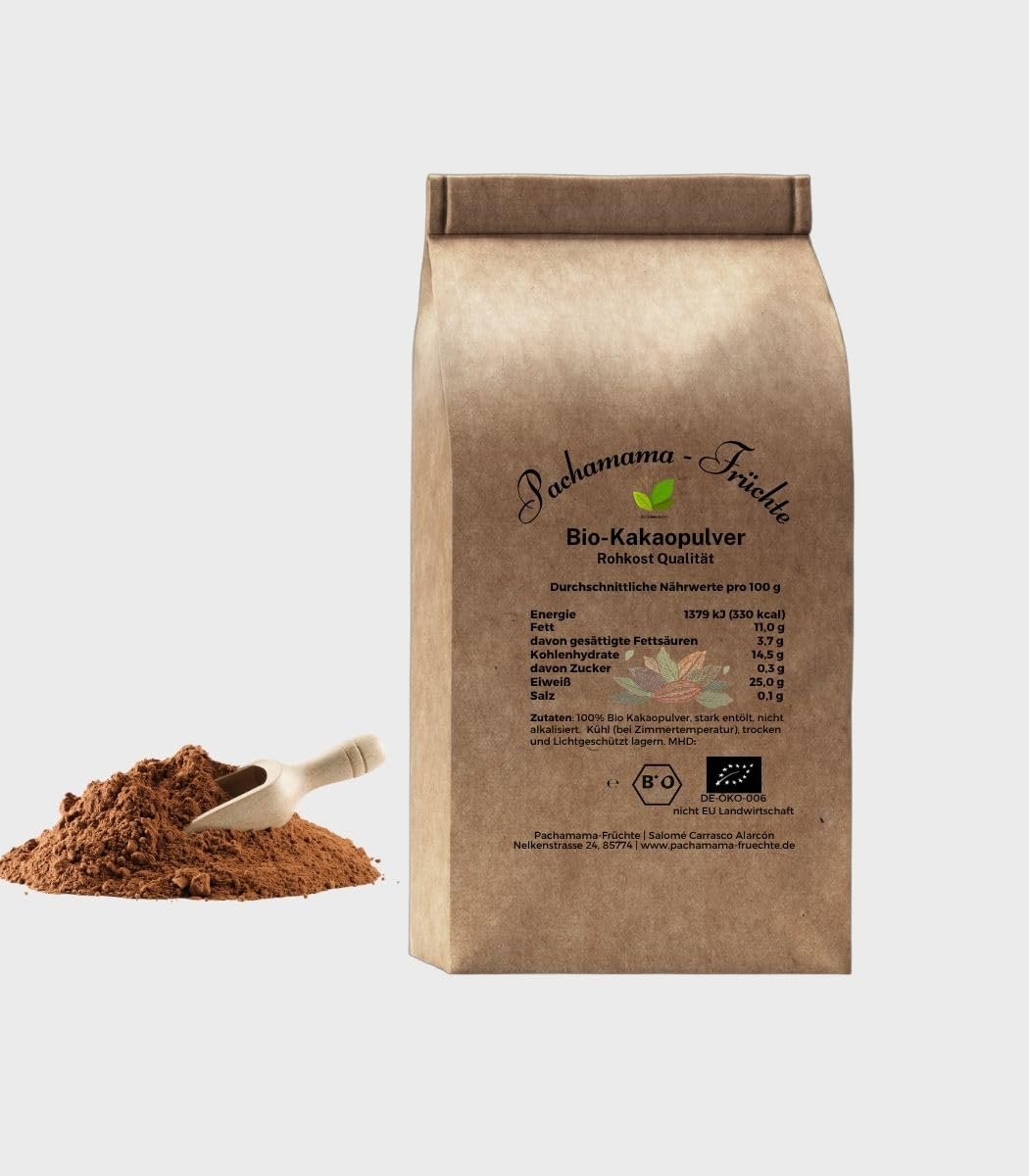 Pachamama Bio kakao w proszku, 1 kg, w proszku kakaowym o dużej ilości ekstraktów z ziaren kakao, bez plastiku, wegańskie