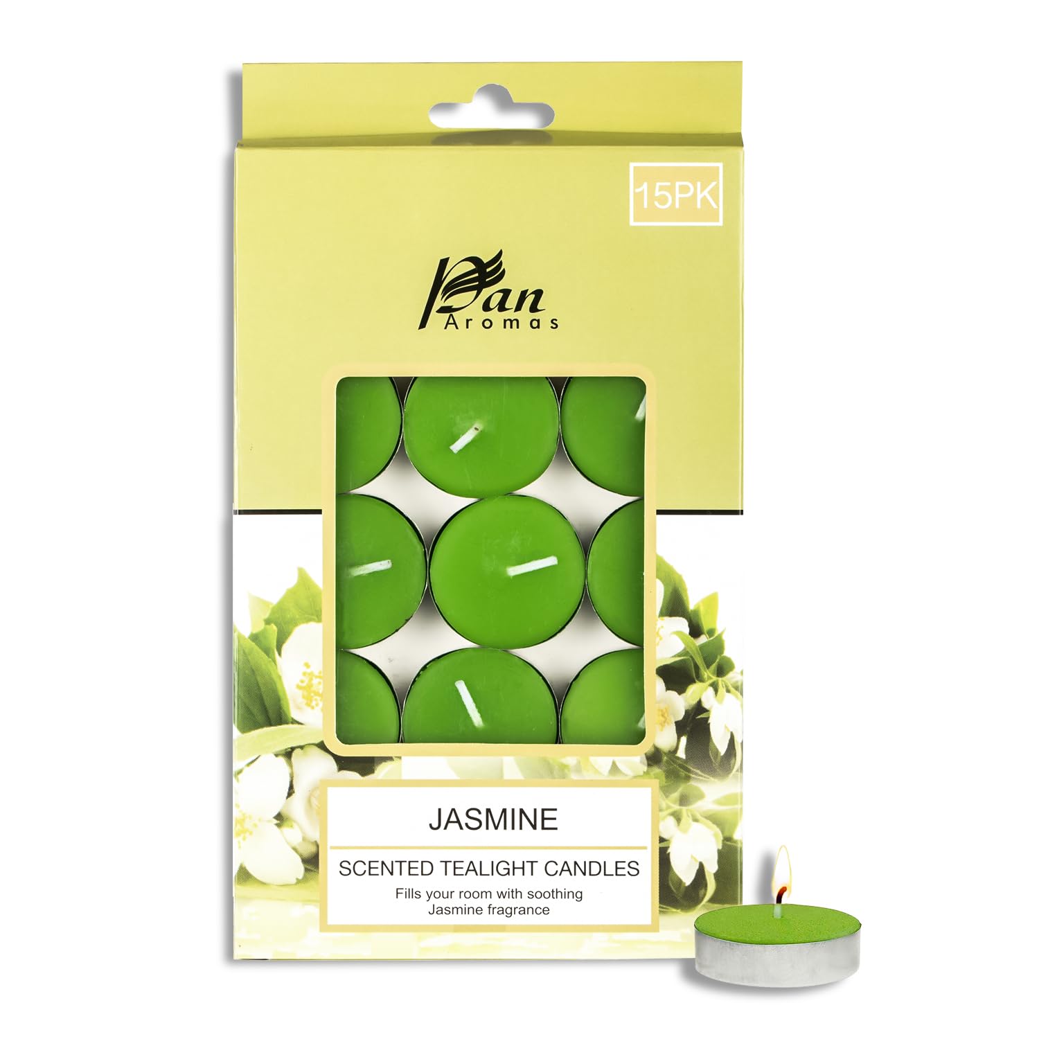 Pan Aromas - (Jasmine) Scented Tealight Candles| Pack of 15| Long Burning Tealight Scented Candles for Home, Office & Gifting - 2.5 hrs to 3 hrs Burn Time