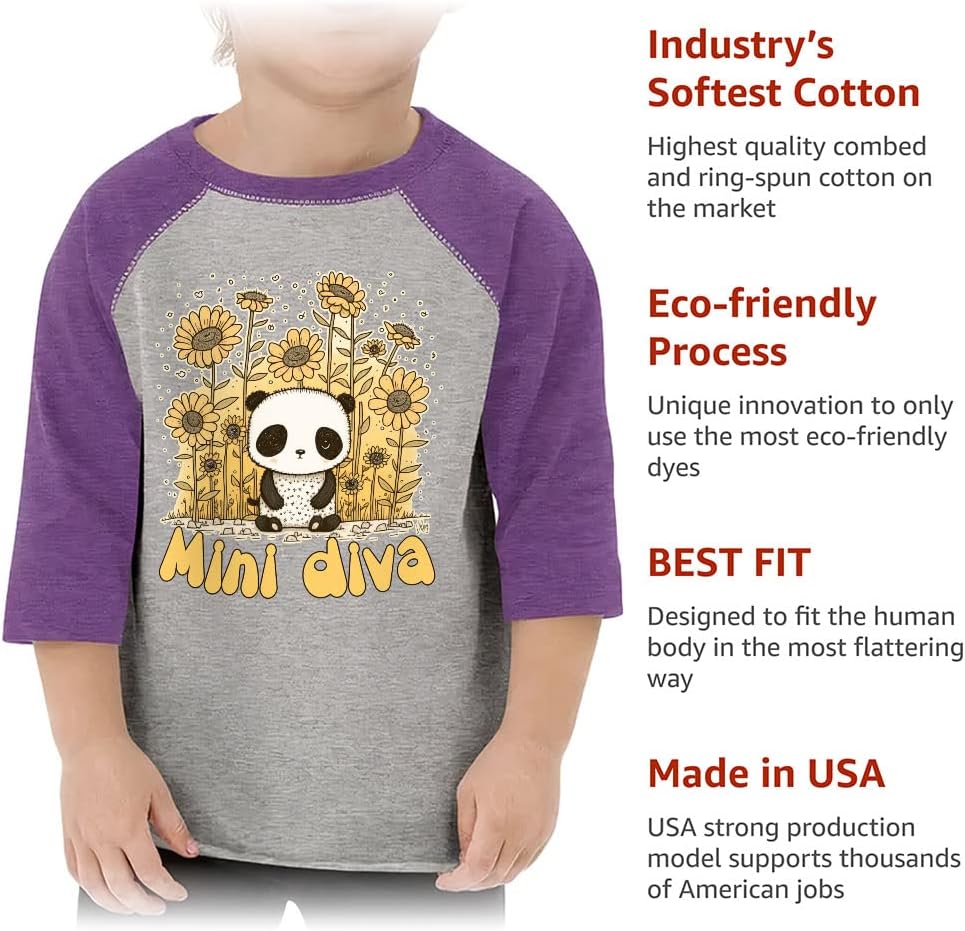 Cute Panda Toddler Baseball T-Shirt - Floral 3/4 Sleeve T-Shirt - Animal Art Kids' Baseball Tee