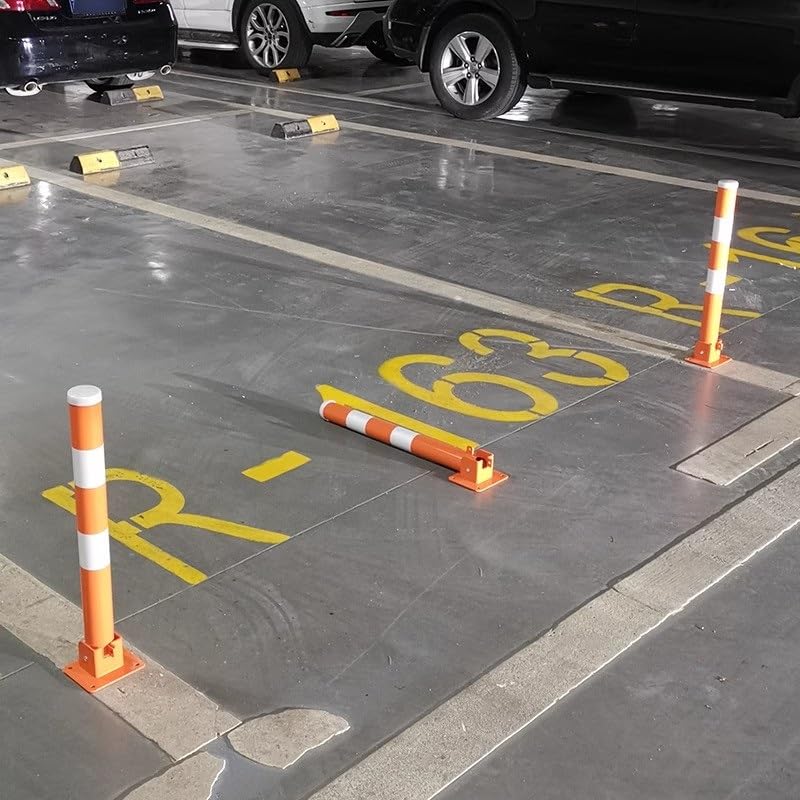 Generico Paletto di Sicurezza Pieghevole con Chiavi e Nastro Riflettente - Barriera Stradale in Acciaio Resistente per Un Controllo Sicuro del parcheggio in Aree ad Alto Traffico - Disponibile in Gri