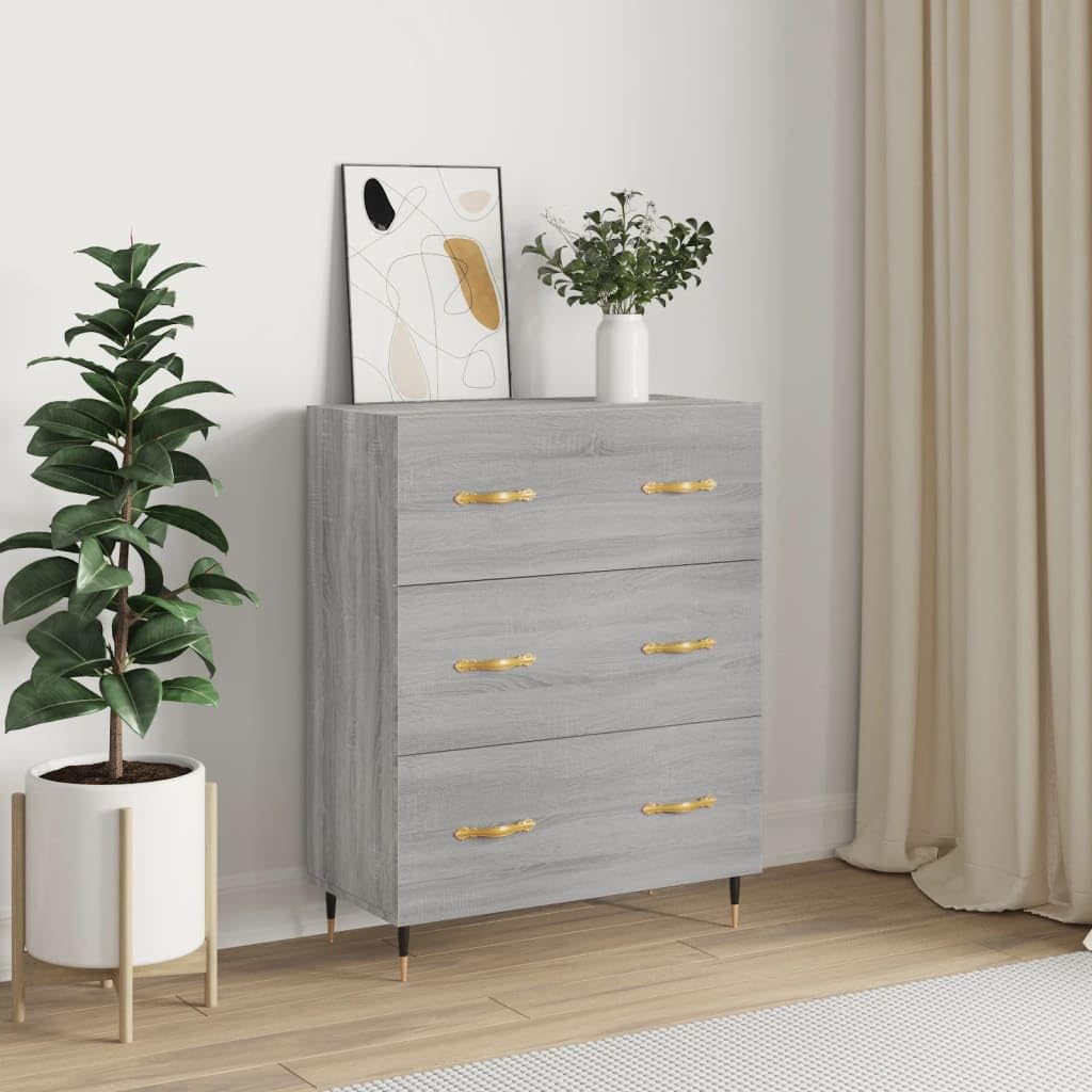 Credenza grigio Sonoma, 69,5 x 34 x 90 cm, comò con 3 cassetti