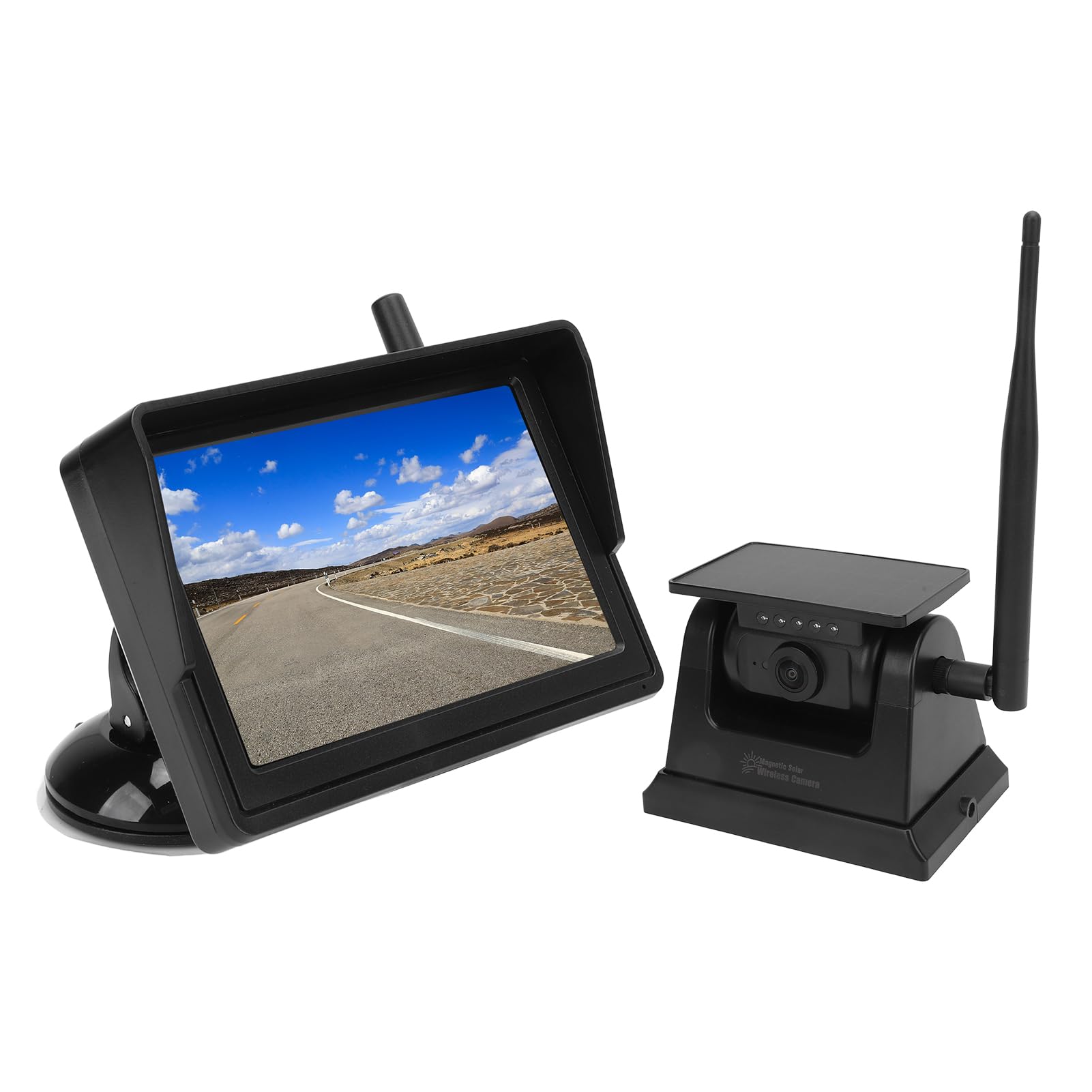 Cámara de Respaldo Solar Inalámbrica, Pantalla HD Magnética, 1080P, Vista Trasera a Prueba de Arañazos para Camiones, RV, Coches, Remolques de Caballos