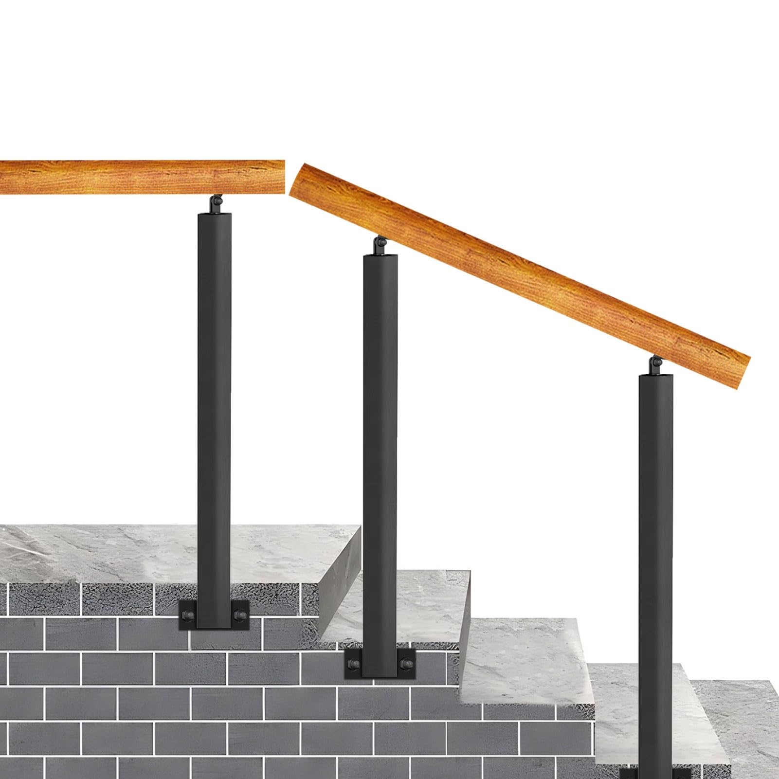 Barandilla De Madera Para Escaleras Escalones Interiores Y Exteriores - Barandilla De Escalera De Poste De Hierro Forjado De Metal, Barra De Soporte De Pasamanos Antideslizante Para Porche, Ajustable