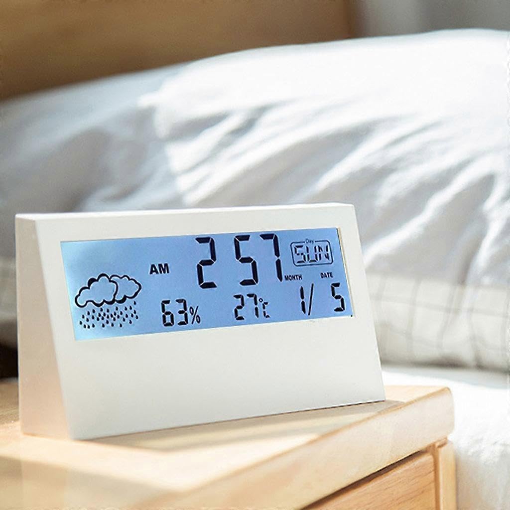 LCD Clock White Light Electronic Desk Clock Temperature And Humidity Meter