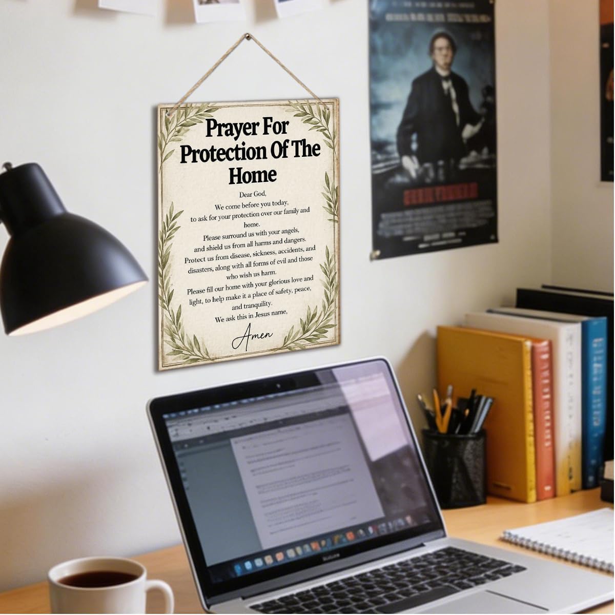 Christian Home Sign, Religious Prayer for Protection of the Home Wall Hanging Sign for Prayer Room Church Bedroom Living Room image 5