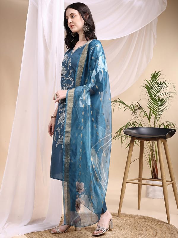 Image of NIVANA Stylish Womens Embroidered Kurta with Pant & Printed Dupatta | Lightweight & Breathable | Ethnic Traditional Outfit for Womens & Girls