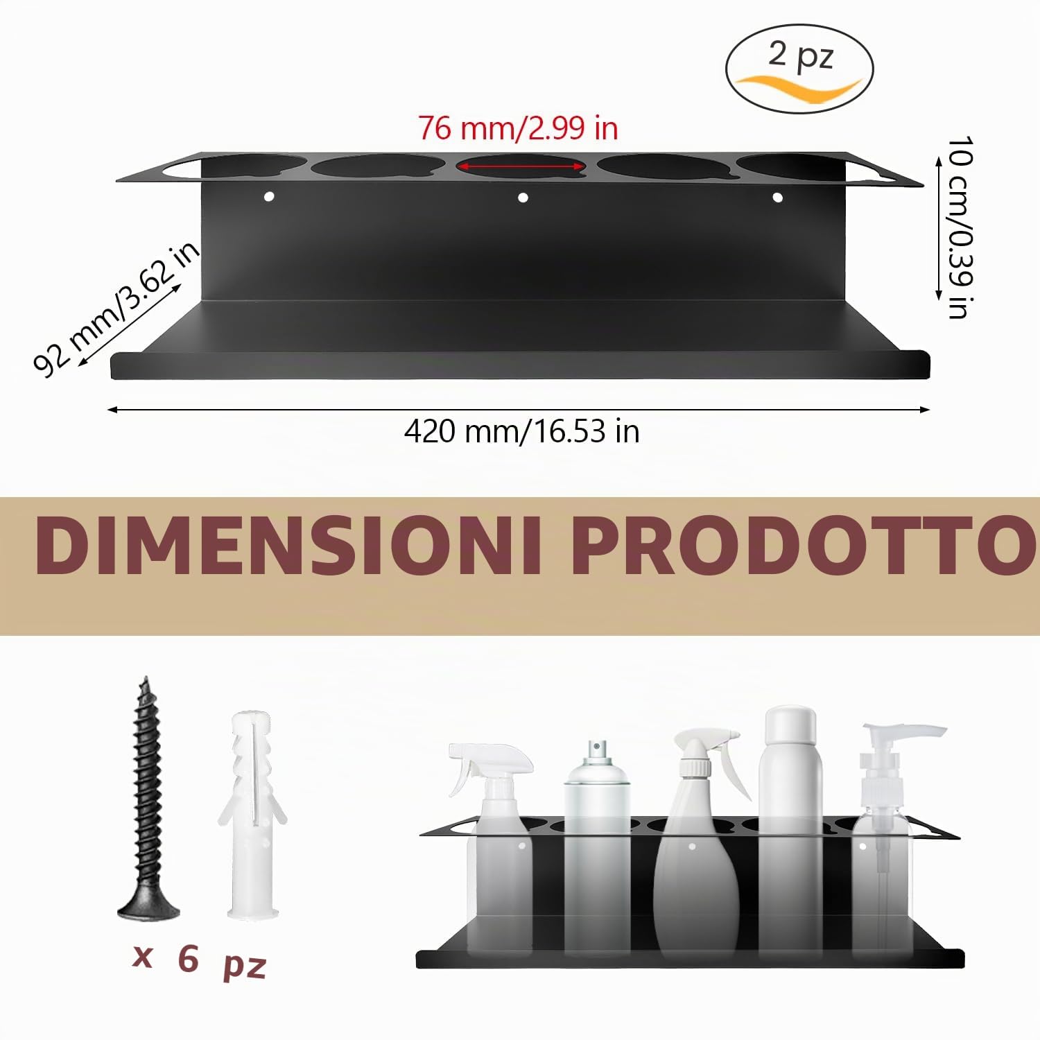 2 Pezzi Porta Bombolette Spray Set, Portaugelli con Tubi di Espansione e Viti, Portabottiglie in Acciaio al Carbonio, Adatto per Caravan, Garage, Sale Attrezzi (42 × 9 × 10 cm) (Nero)