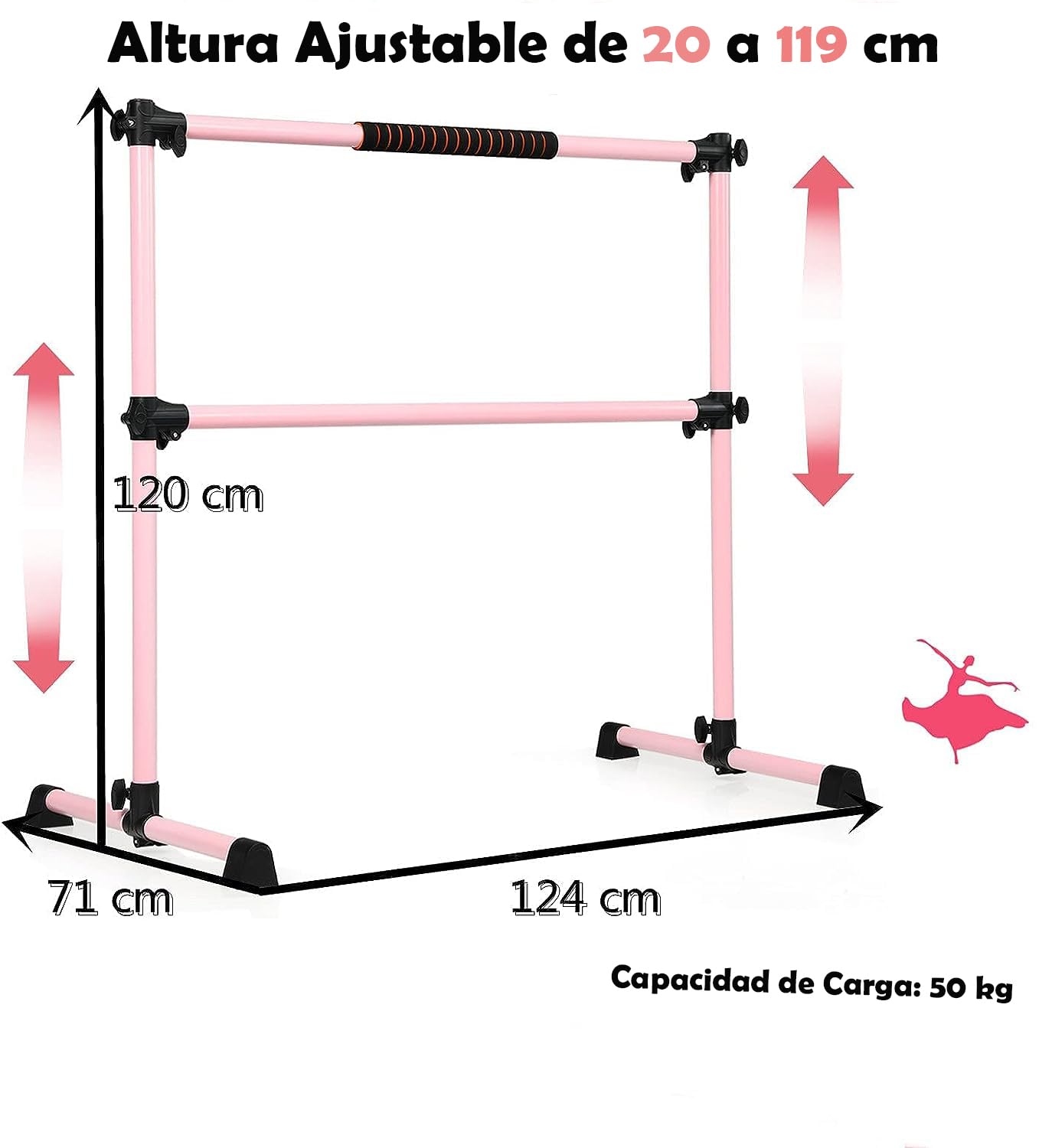 GYMAX Barra de Ballet Independiente Móvil Altura Regulable Barra de Estiramiento Desmontable Barra de Ballet de Hierro Carga hasta 100 kg